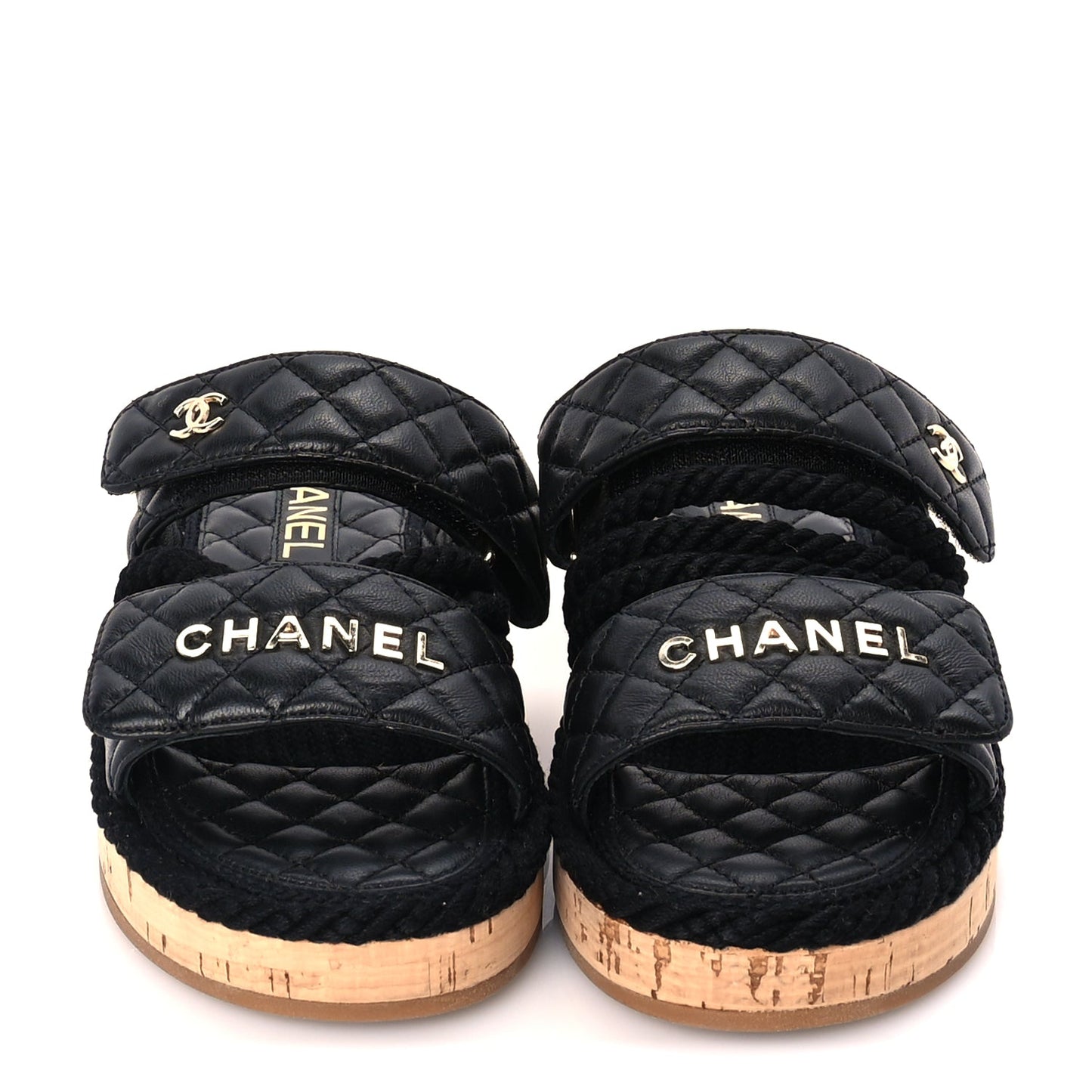 Chanel Cord Lambskin Quilted Logo Mules 36  Black