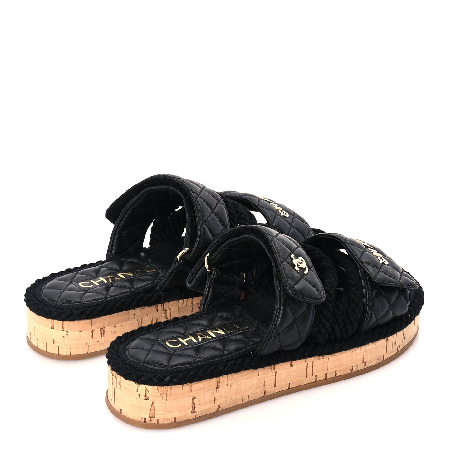 Chanel Cord Lambskin Quilted Logo Mules 36  Black