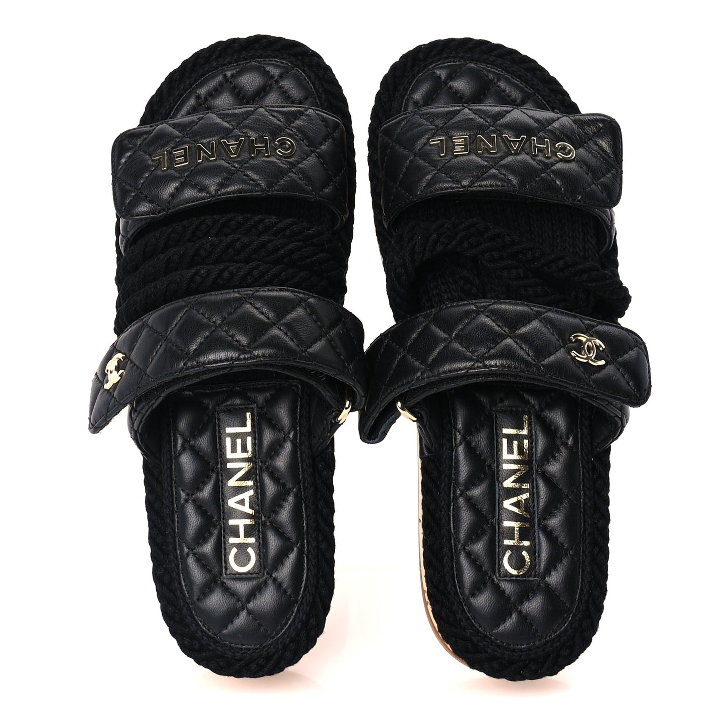 Chanel Cord Lambskin Quilted Logo Mules 36  Black