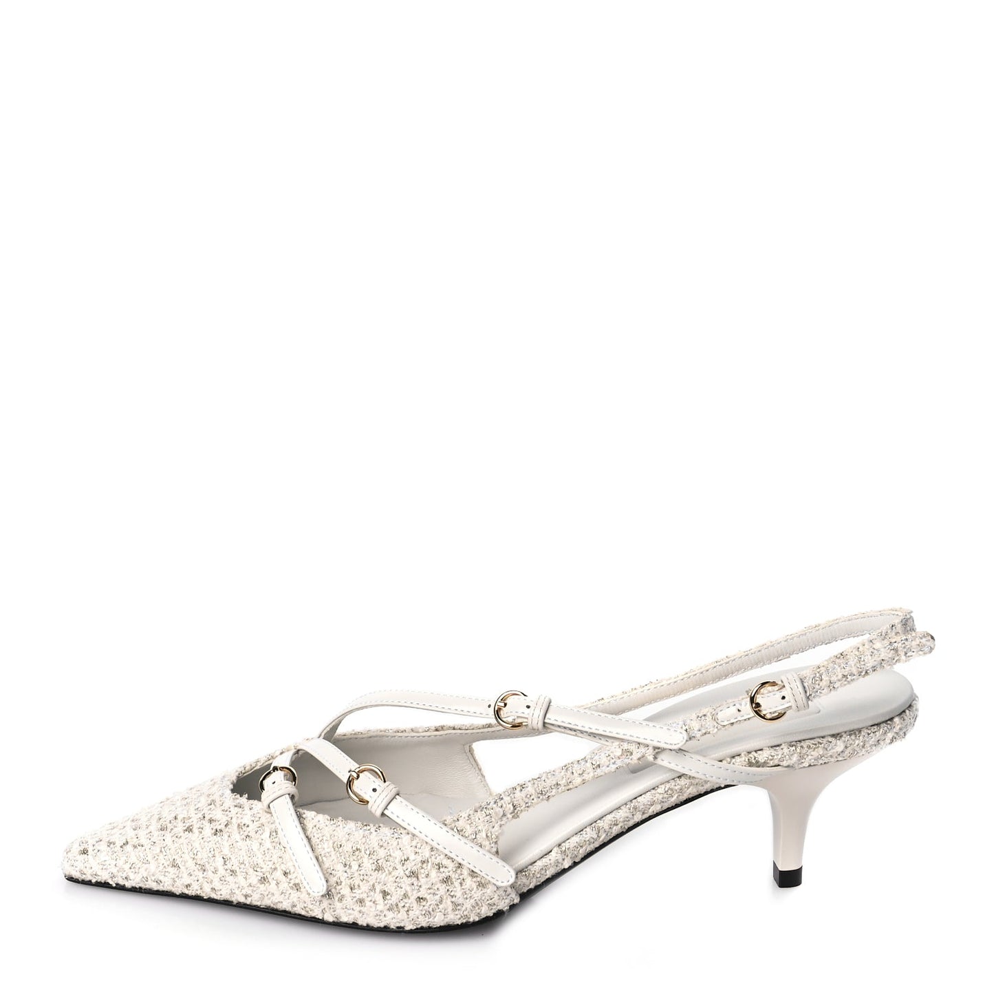 Miu Miu Tweed Buckle 55mm Slingback Pumps 37 White