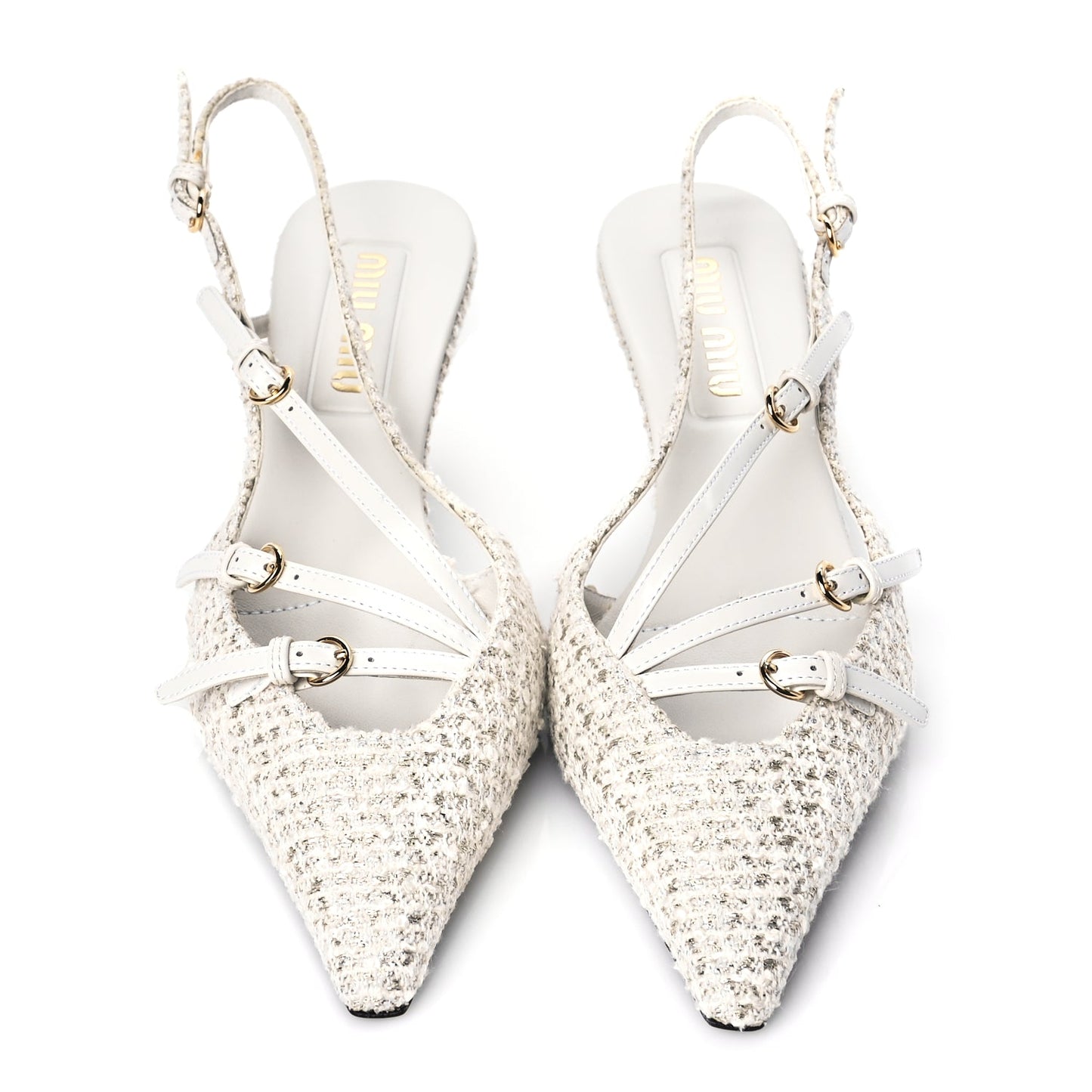 Miu Miu Tweed Buckle 55mm Slingback Pumps 37 White