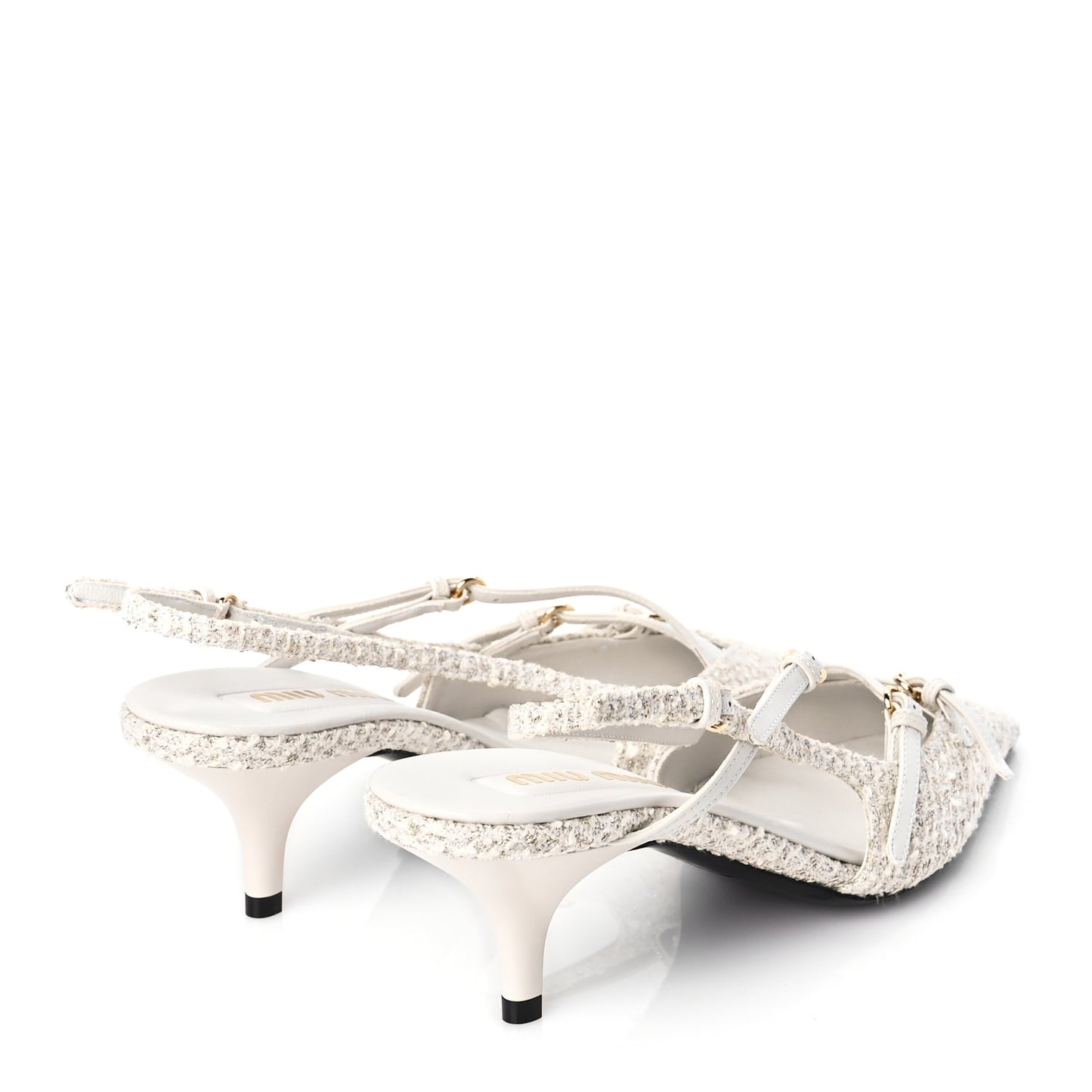 Miu Miu Tweed Buckle 55mm Slingback Pumps 37 White