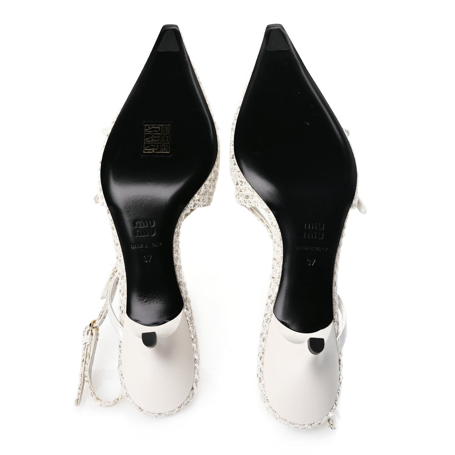 Miu Miu Tweed Buckle 55mm Slingback Pumps 37 White