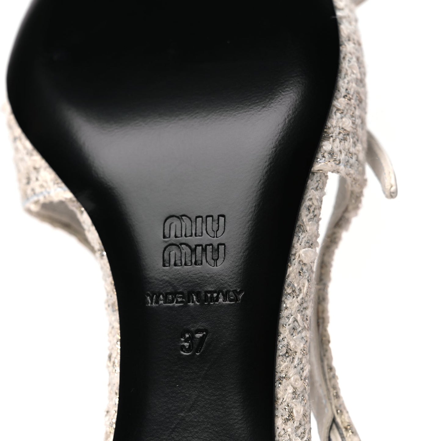 Miu Miu Tweed Buckle 55mm Slingback Pumps 37 White