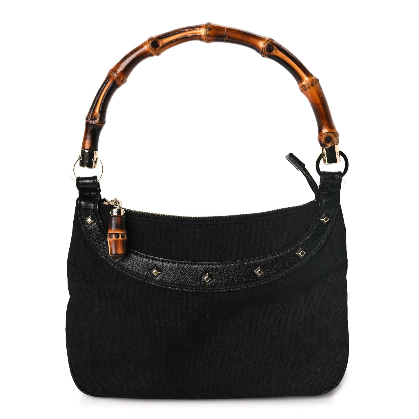 Gucci Monogram Anita Bamboo Top Handle Bag Black