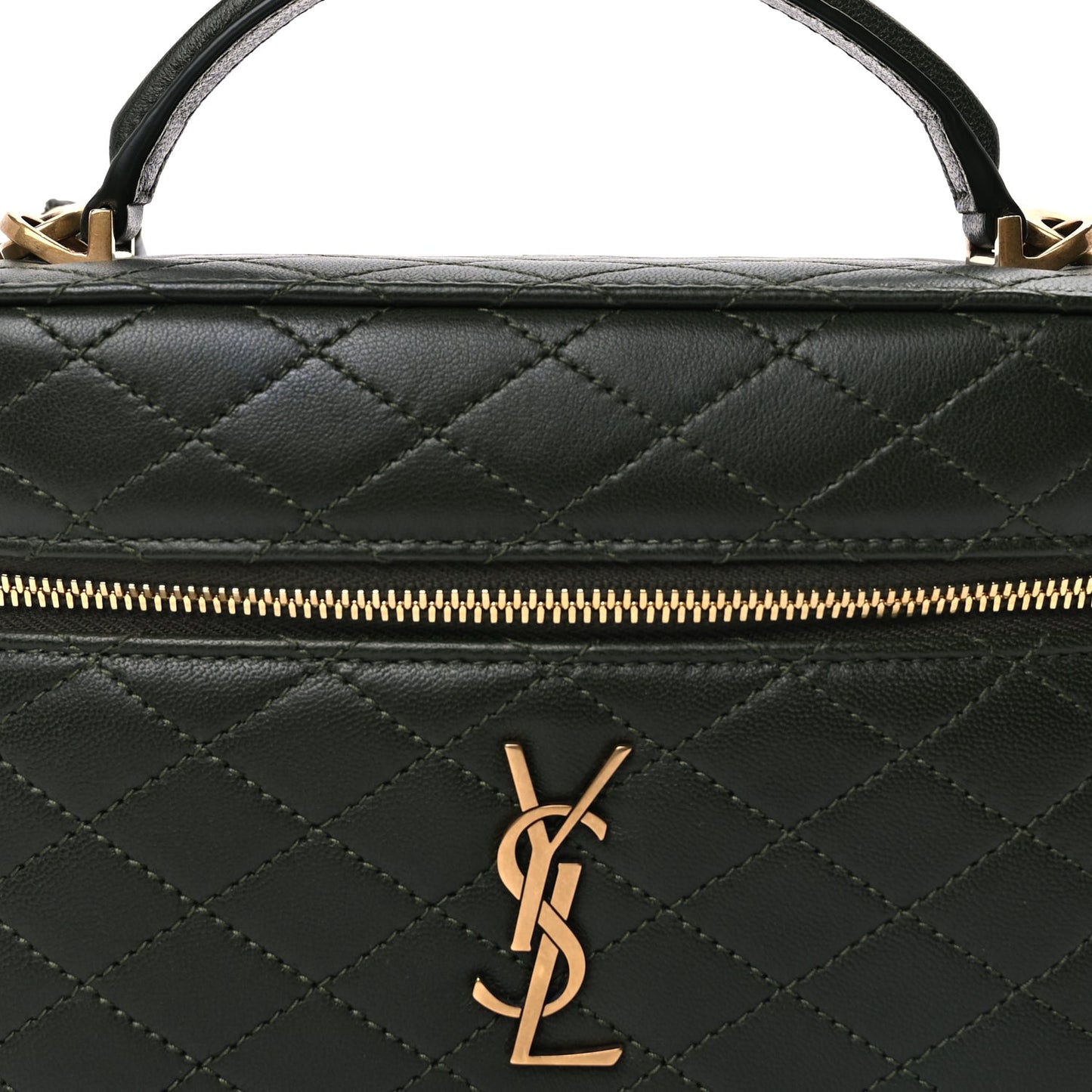 Saint Laurent Lambskin Quilted Gaby Vanity Bag  Olive Wood