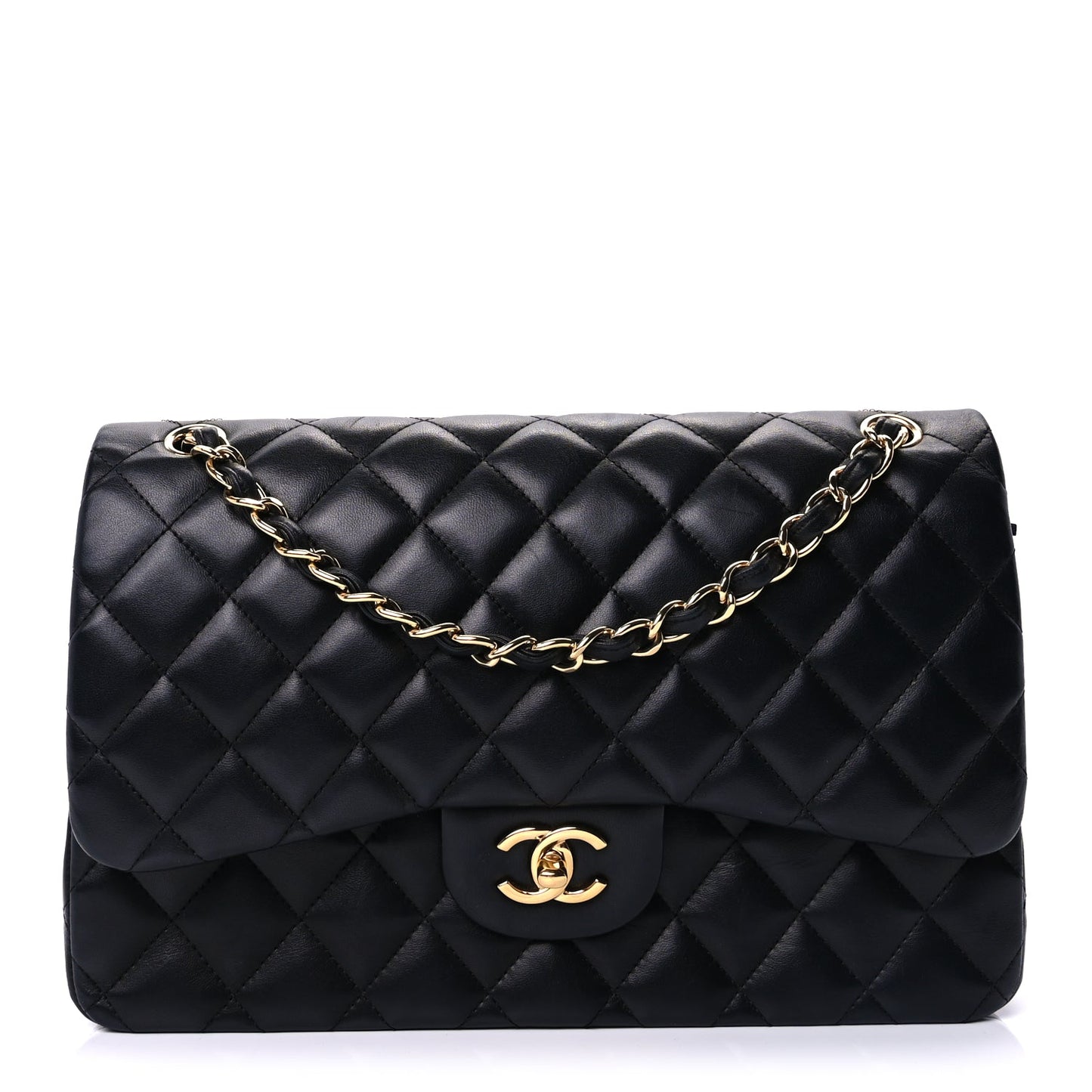 Chanel Lambskin Quilted Jumbo Double Flap  Black