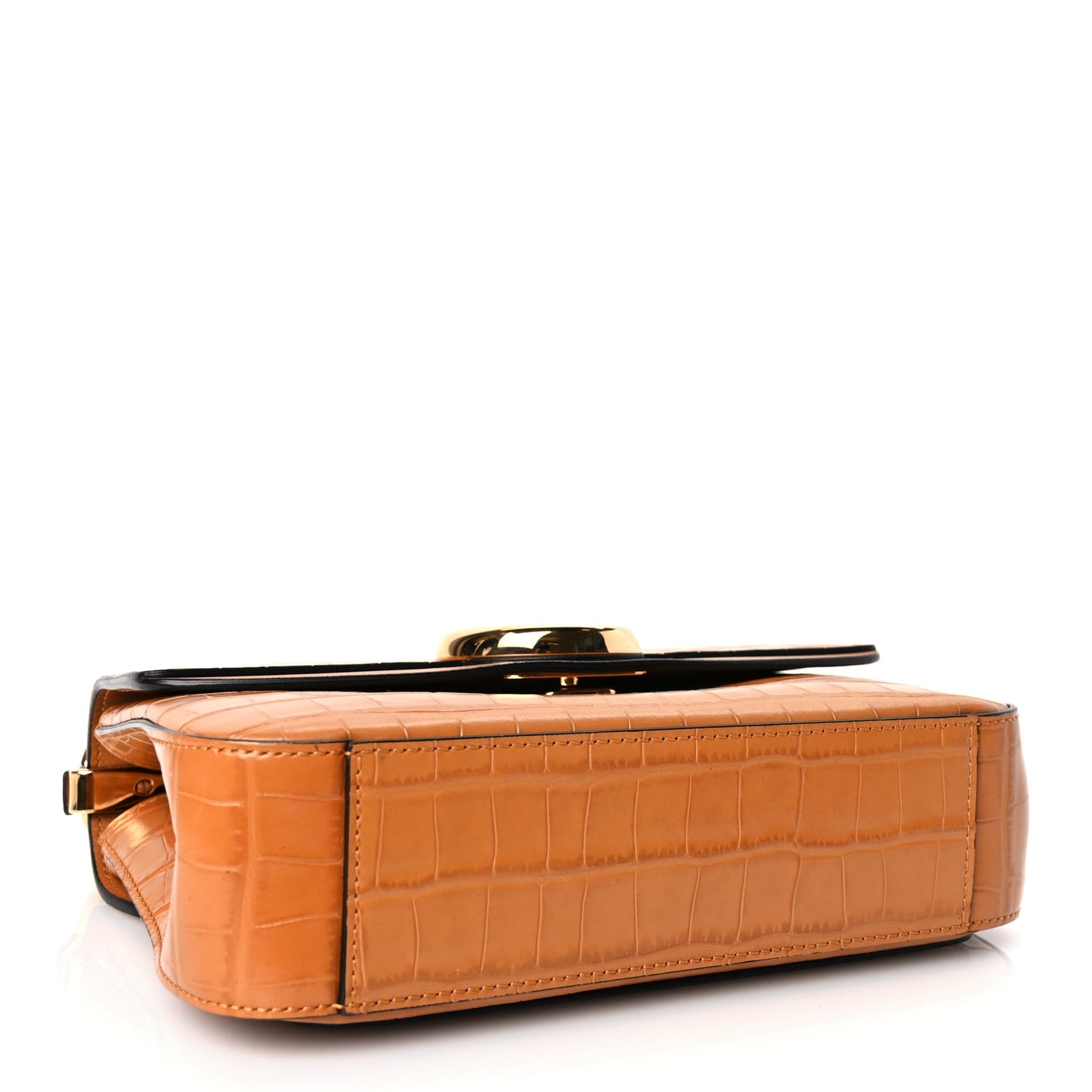 Chloe Calfskin Crocodile Embossed Small C Double Carry Autumnal Brown