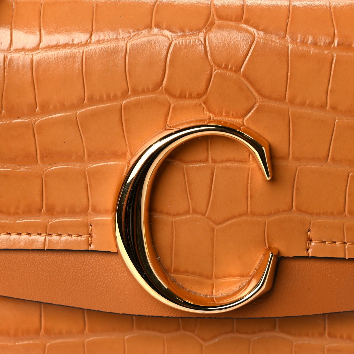Chloe Calfskin Crocodile Embossed Small C Double Carry Autumnal Brown