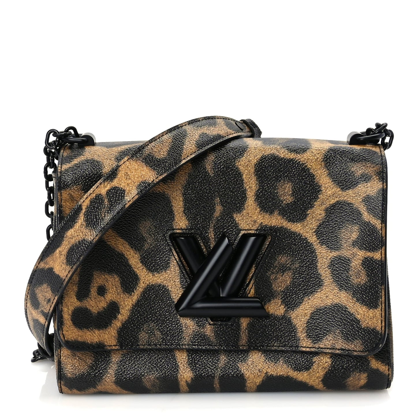 Louis Vuitton Calfskin Wild Animal Print Twist Shoulder Bag MM Marron
