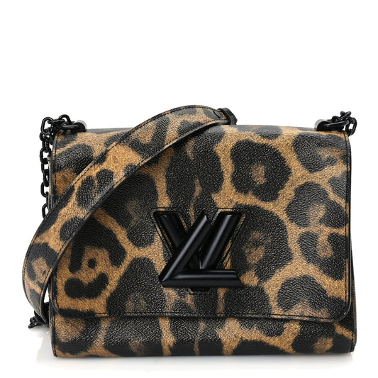 Louis Vuitton Calfskin Wild Animal Print Twist Shoulder Bag MM Marron