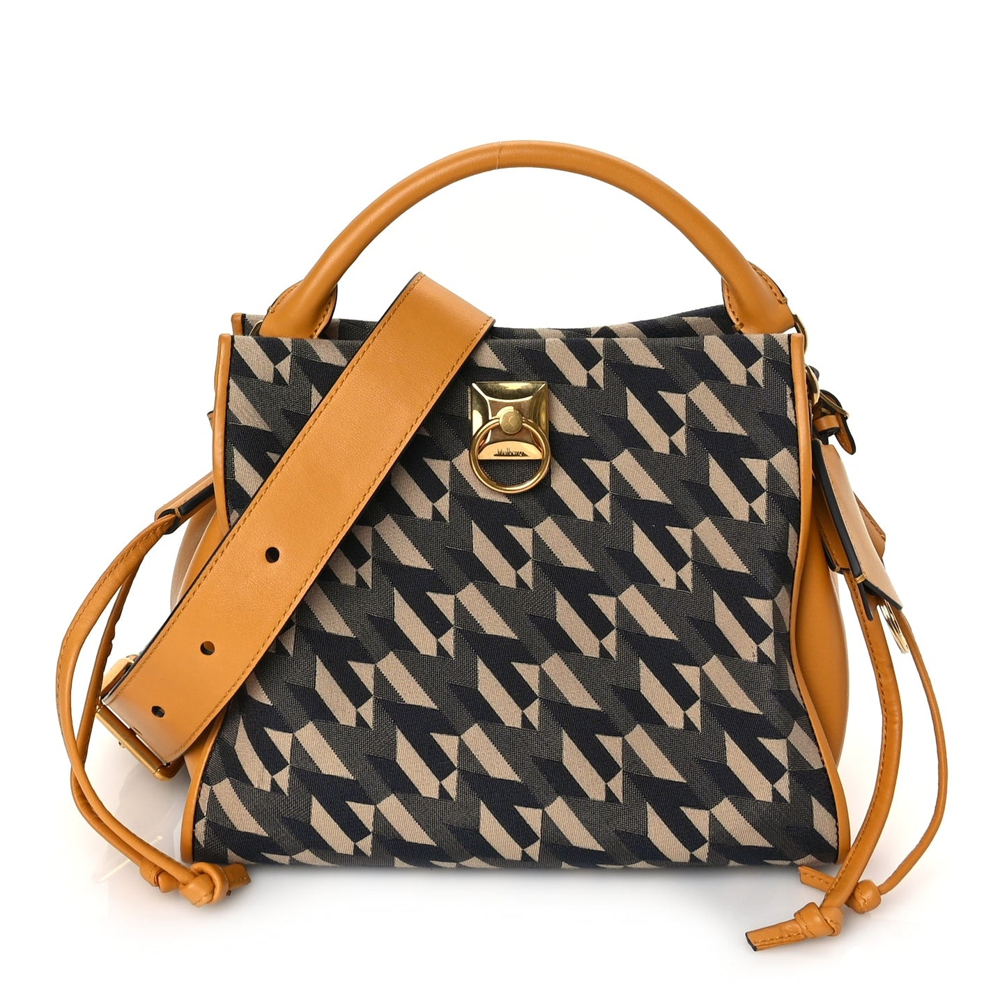 Mulberry Calfskin Canvas Print Small Iris Tote  Deep Amber
