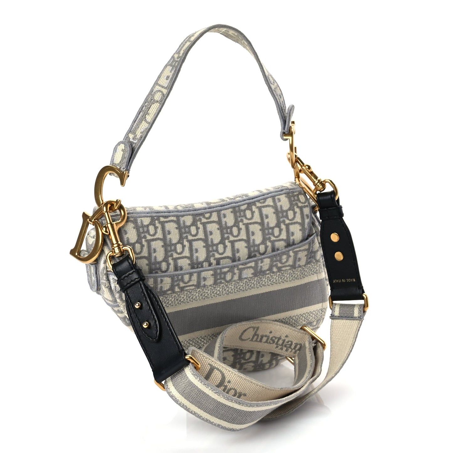 Christian Dior Oblique Embroidered Saddle Bag Grey
