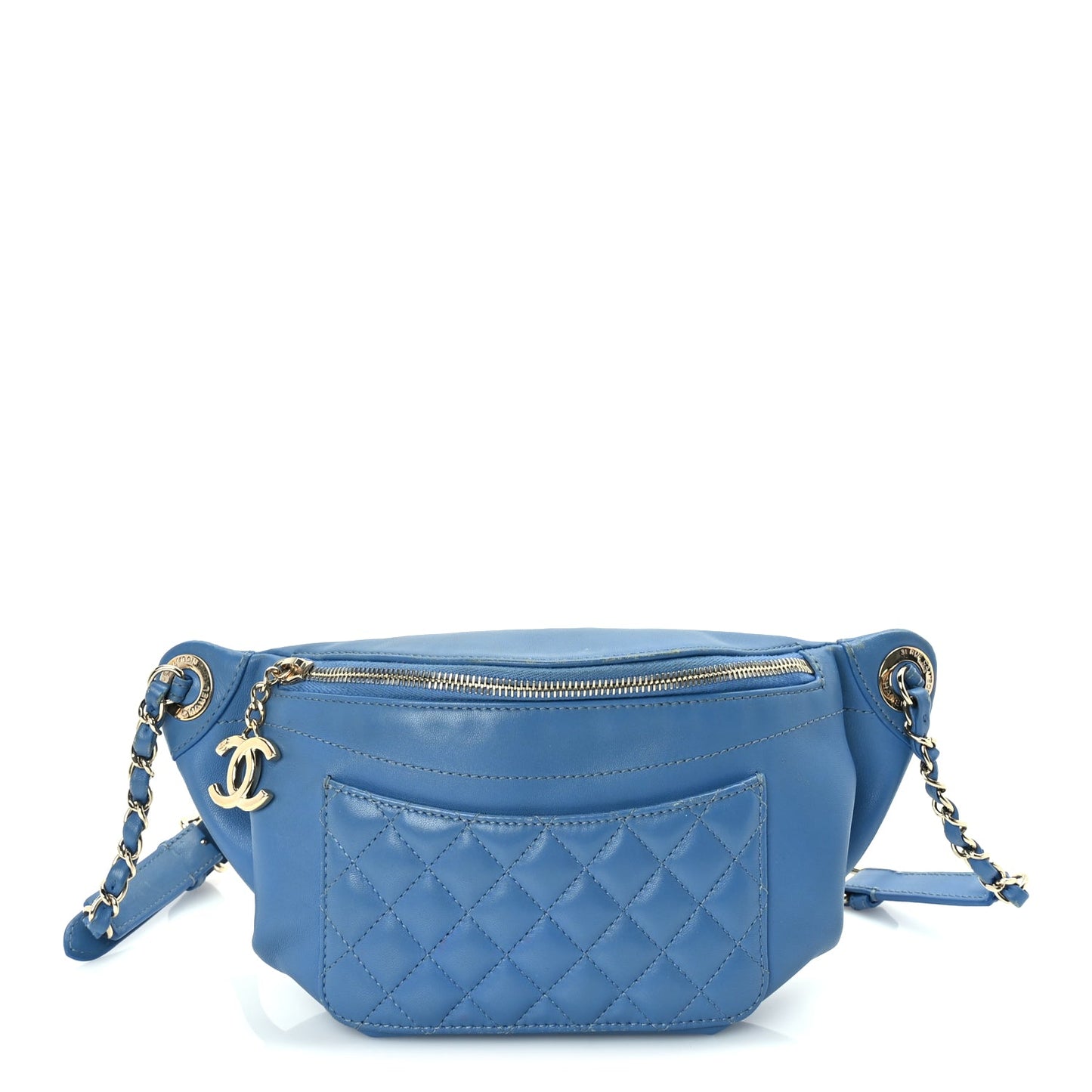 Chanel Lambskin Quilted Bi Waist Bag Pack  Blue
