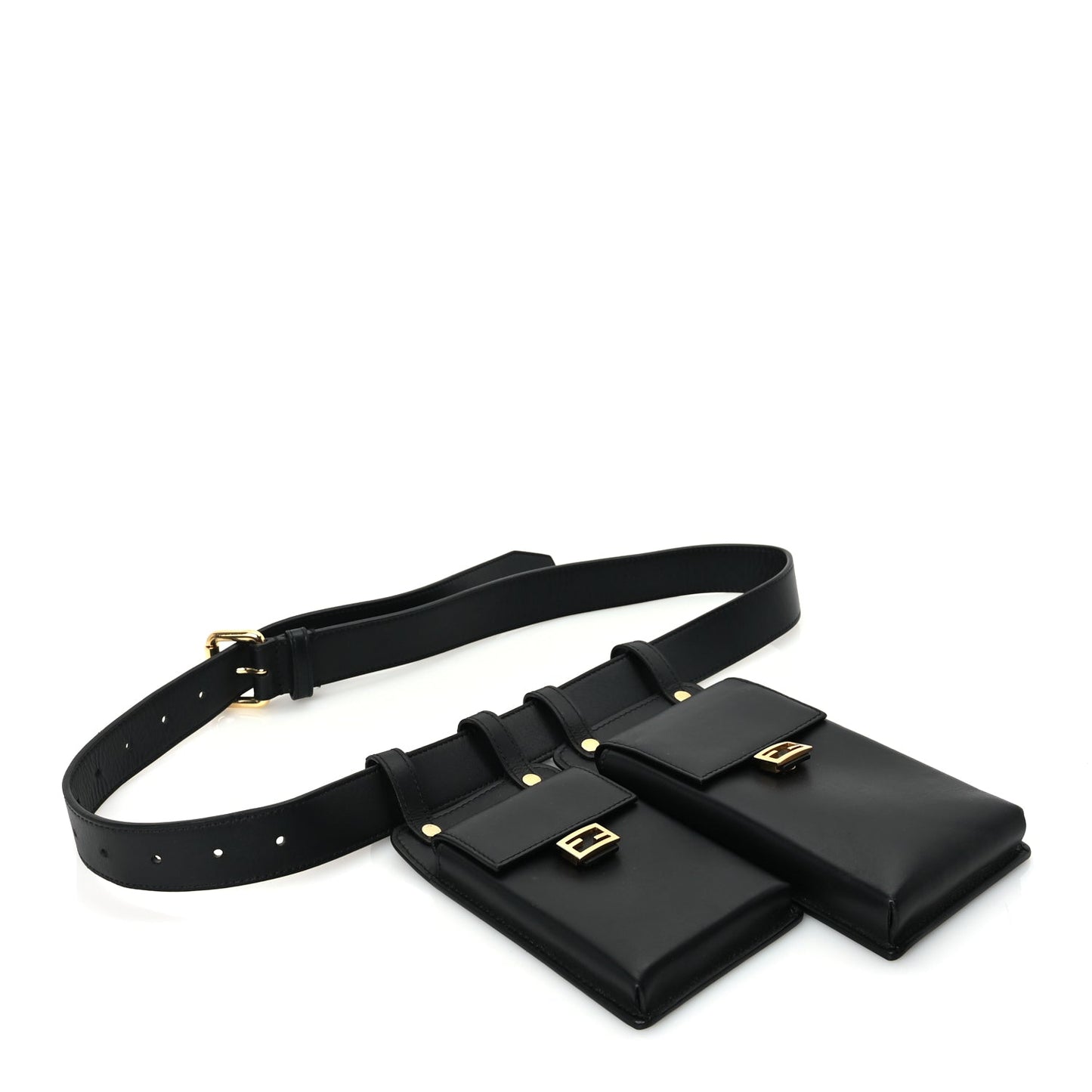 Fendi Calfskin Multi Pocket Belt  Black