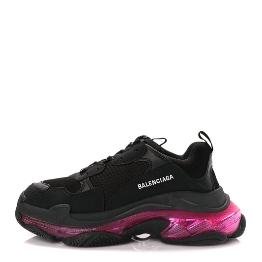 Balenciaga Fabric Mesh Clear Sole Mens Triple S Sneakers  Black Pink Neon
