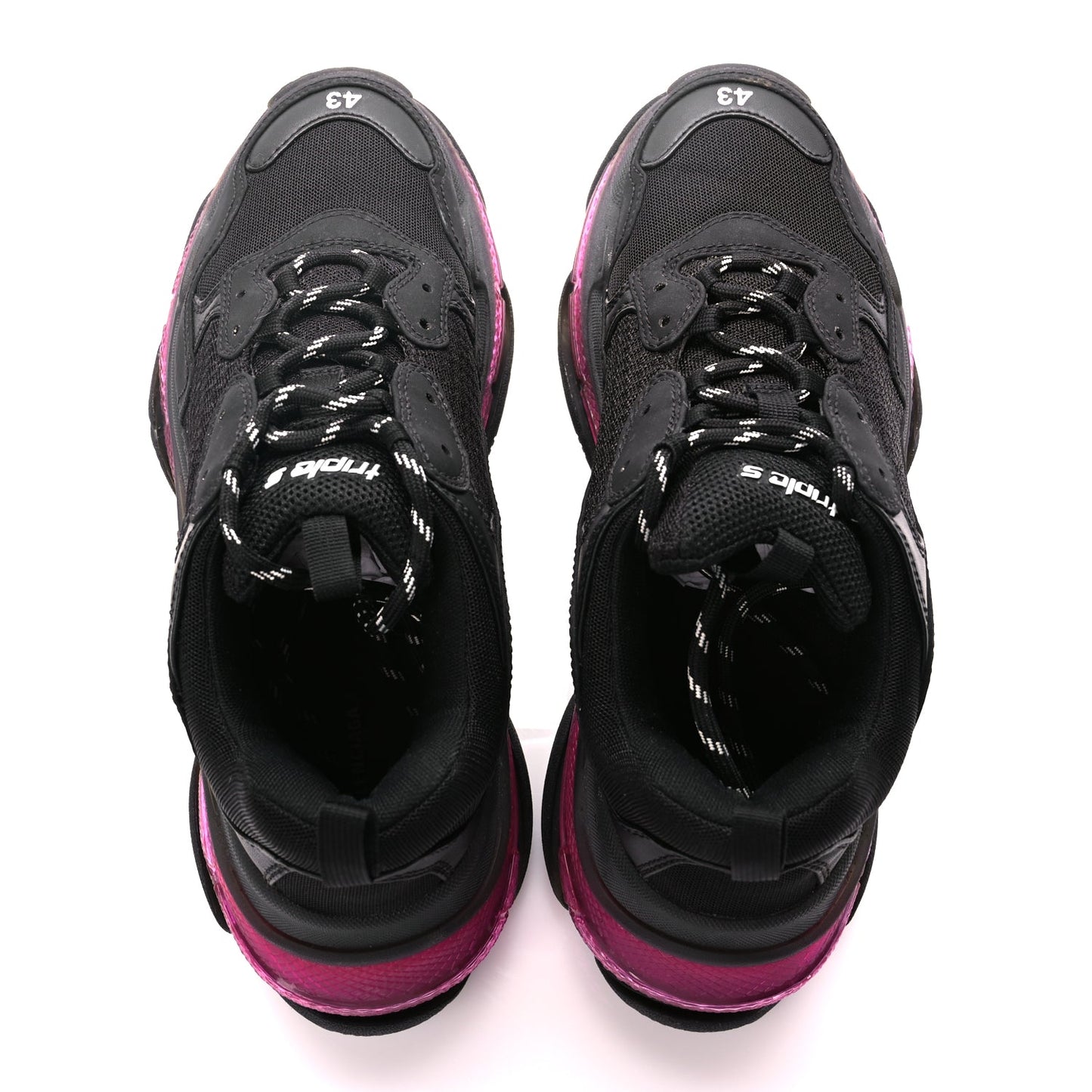 Balenciaga Fabric Mesh Clear Sole Mens Triple S Sneakers  Black Pink Neon