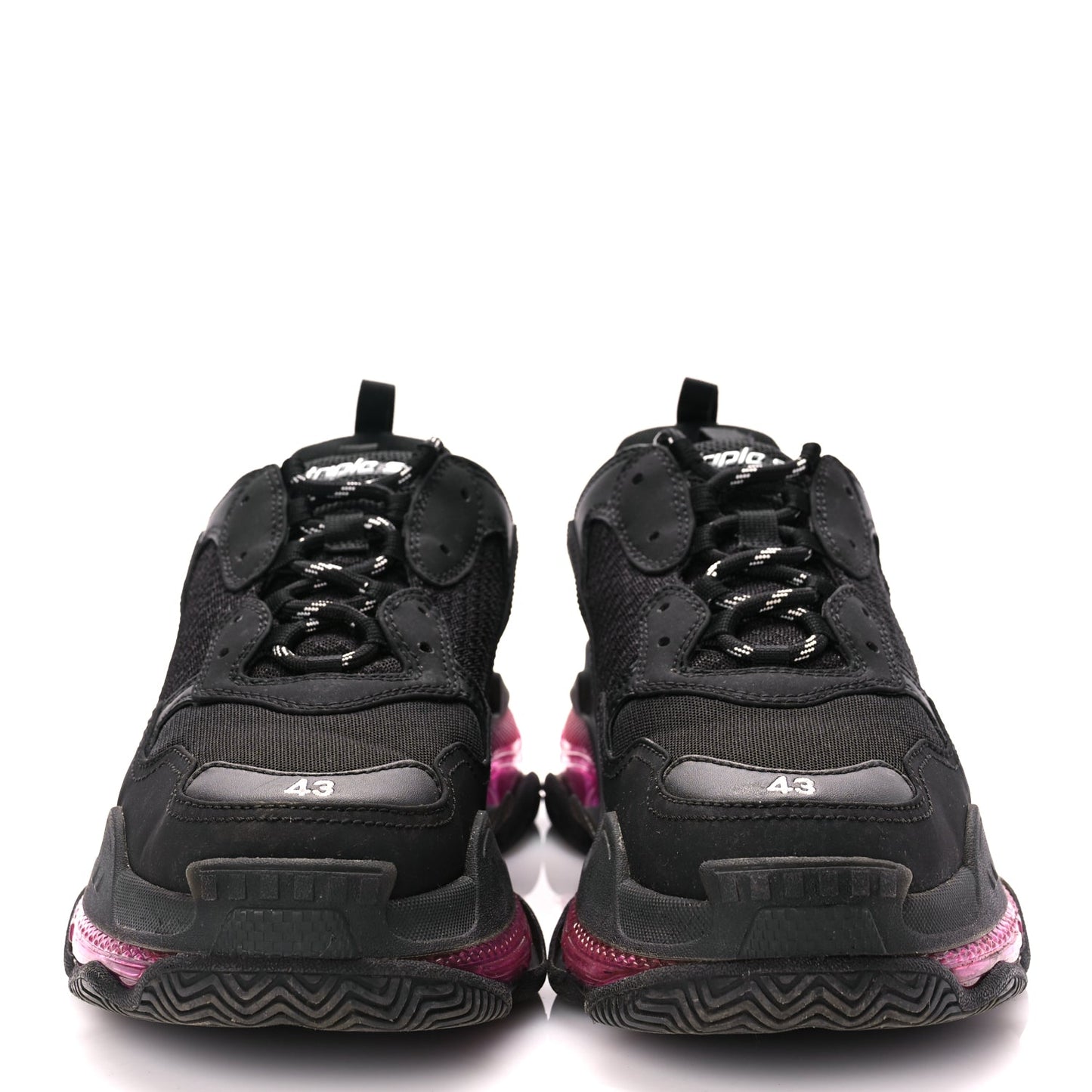 Balenciaga Fabric Mesh Clear Sole Mens Triple S Sneakers  Black Pink Neon