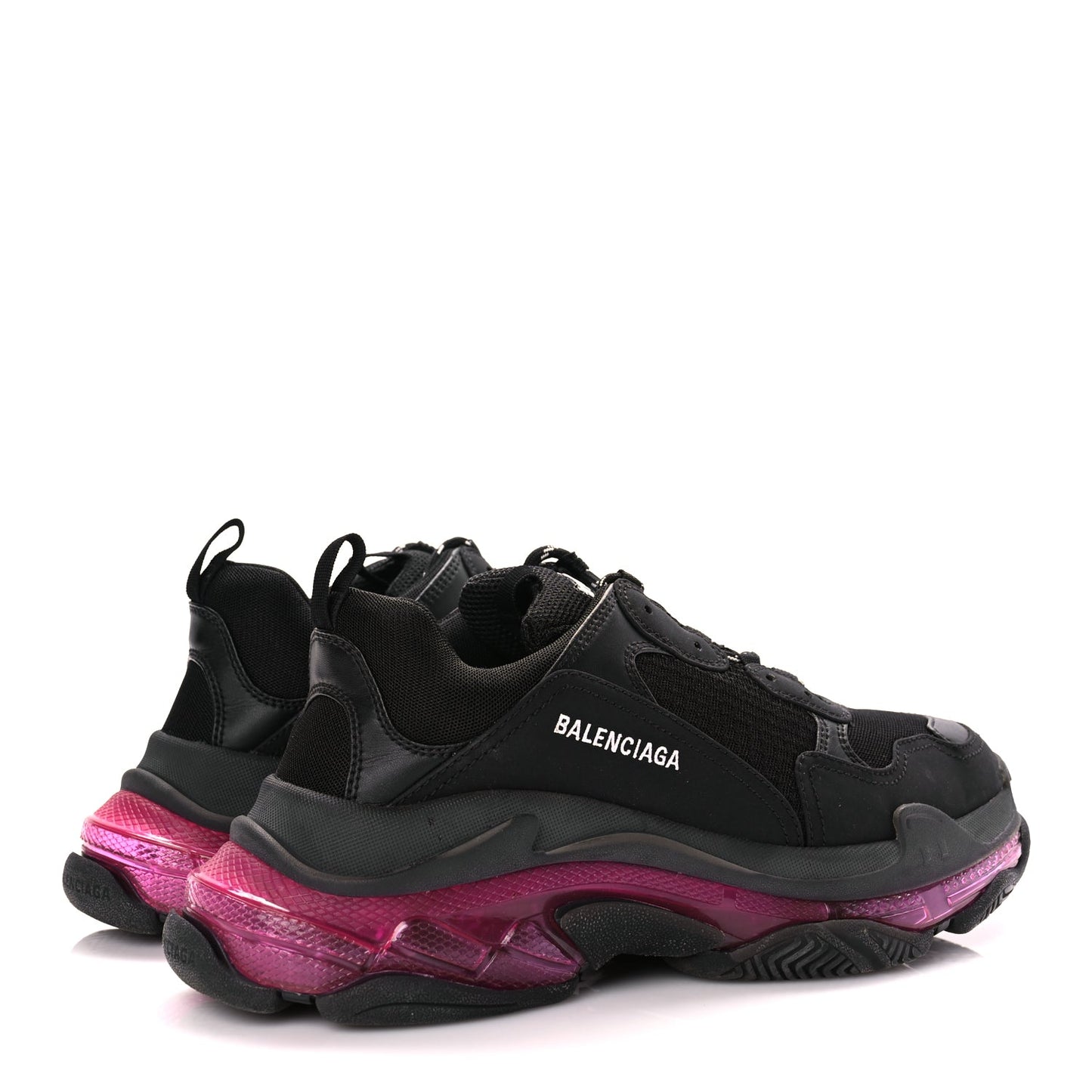 Balenciaga Fabric Mesh Clear Sole Mens Triple S Sneakers  Black Pink Neon