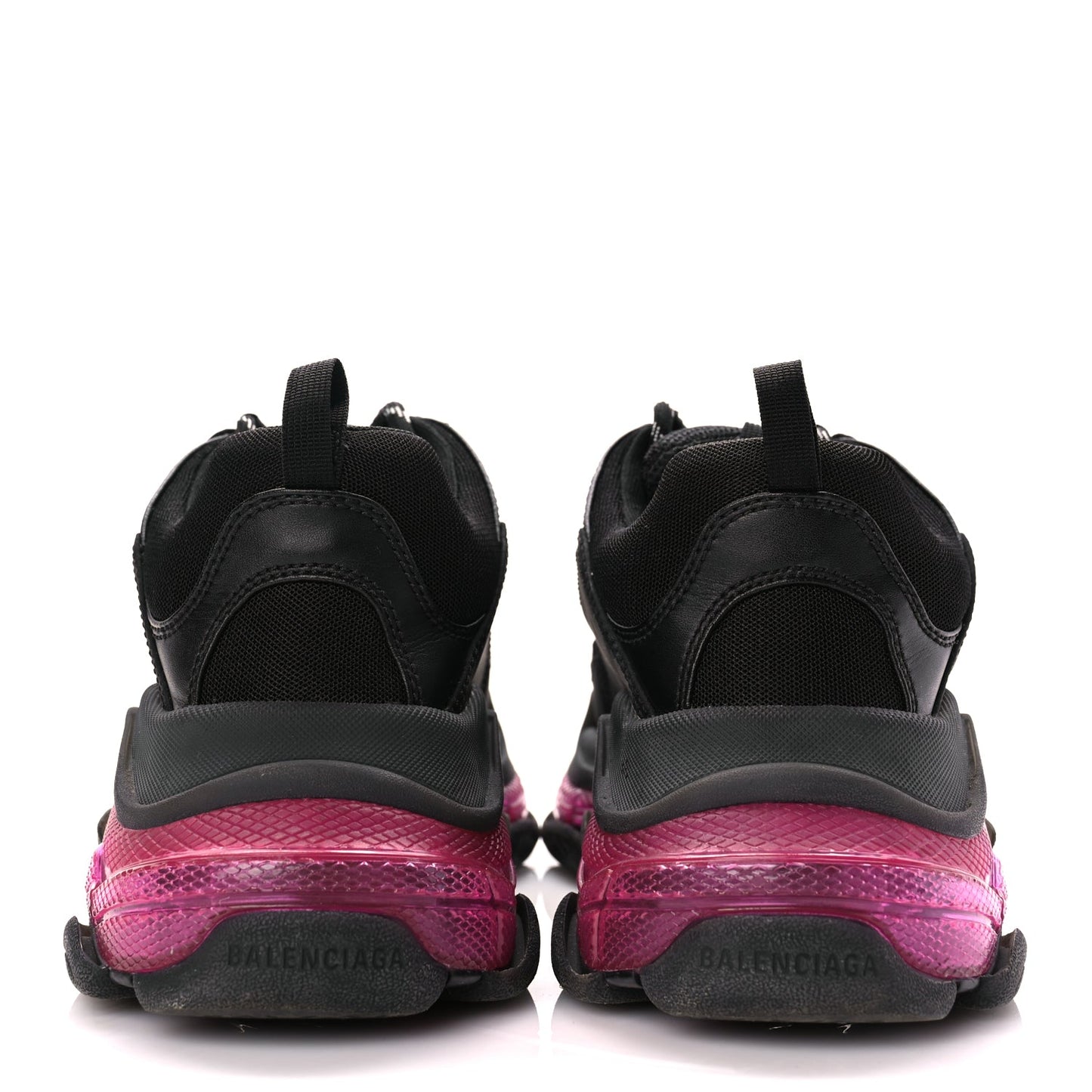 Balenciaga Fabric Mesh Clear Sole Mens Triple S Sneakers  Black Pink Neon