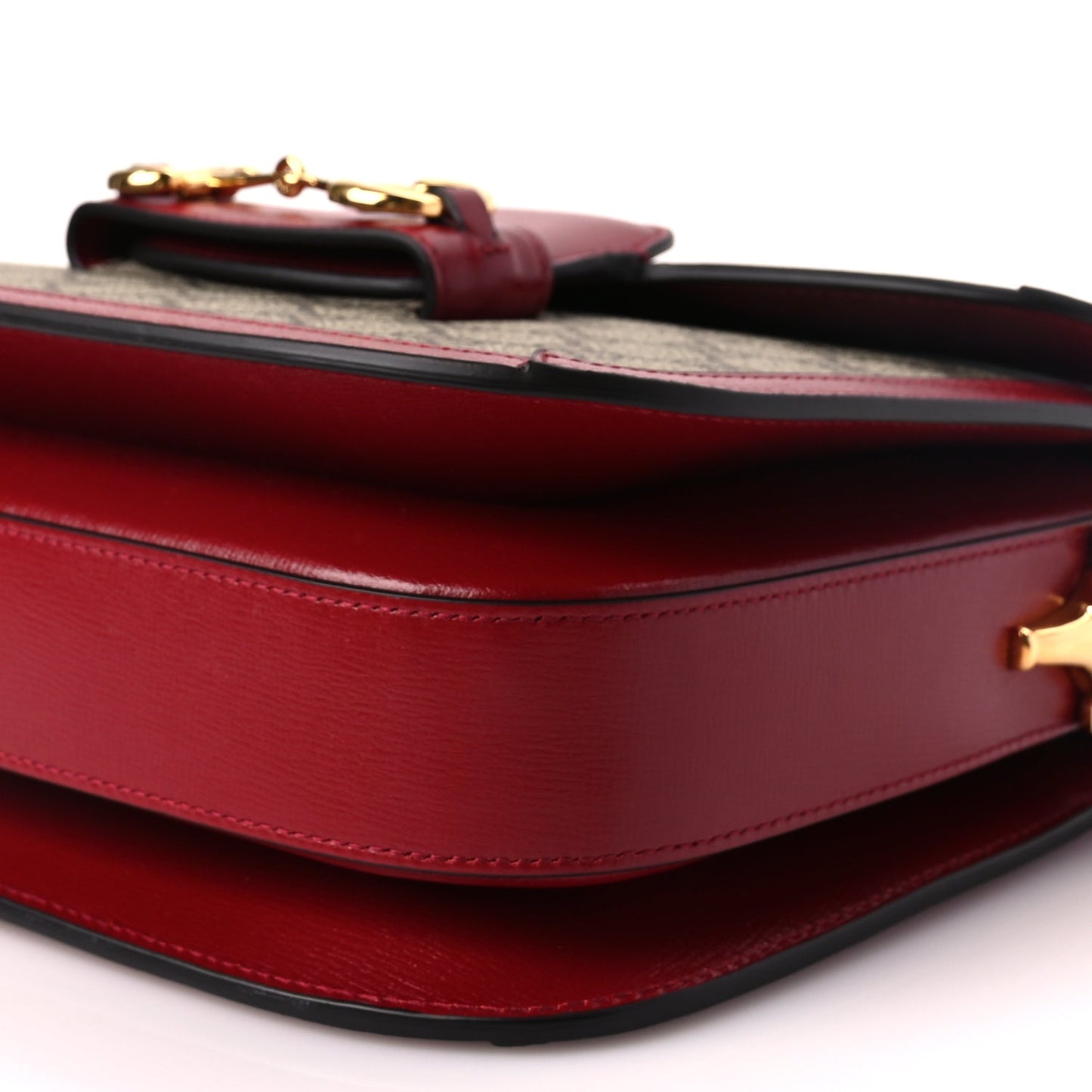 Gucci GG Supreme Monogram Azalea Calfskin Horsebit 1955 Shoulder Bag Beige Ebony New Cherry Red