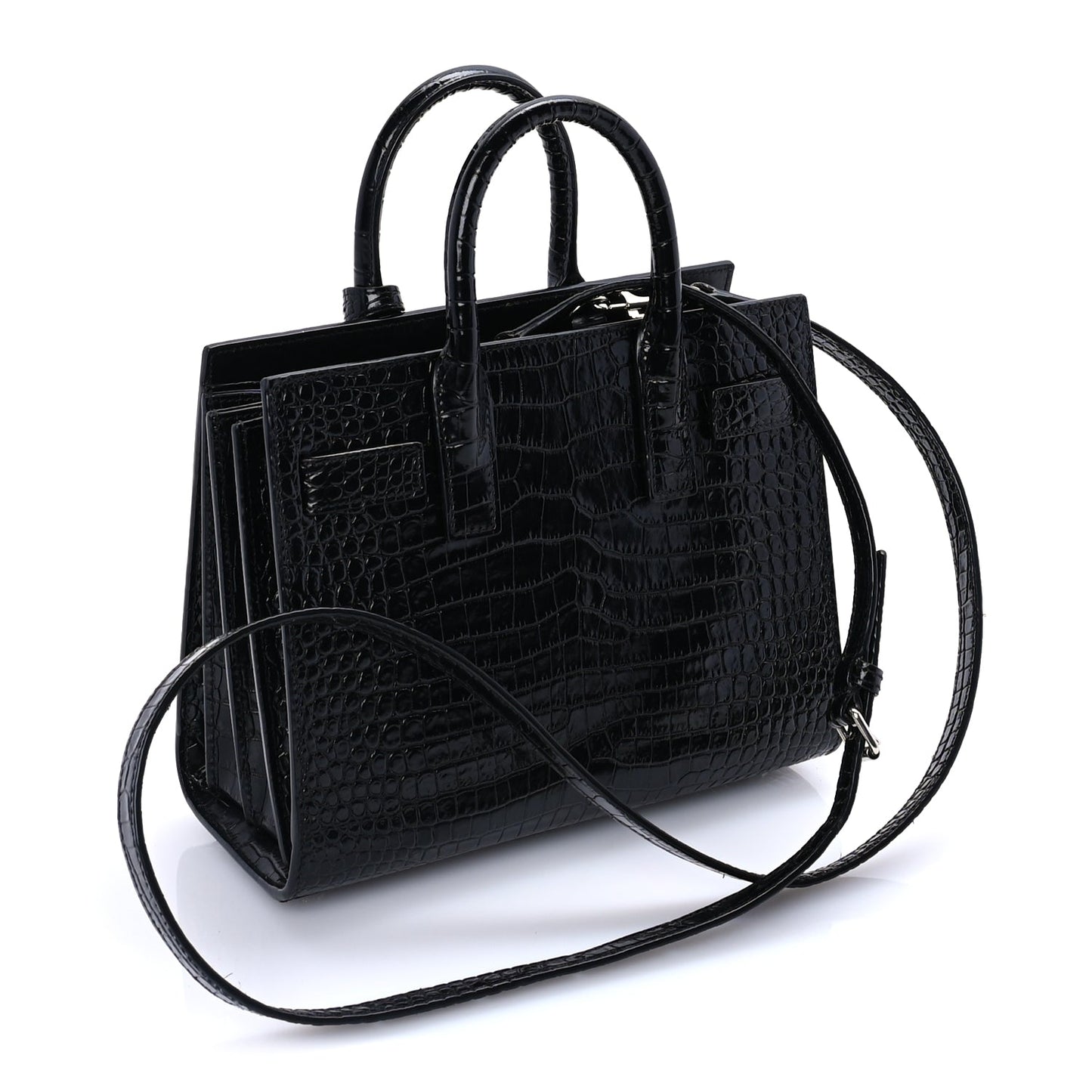 Saint Laurent Calfskin Crocodile Embossed Nano Sac De Jour Black