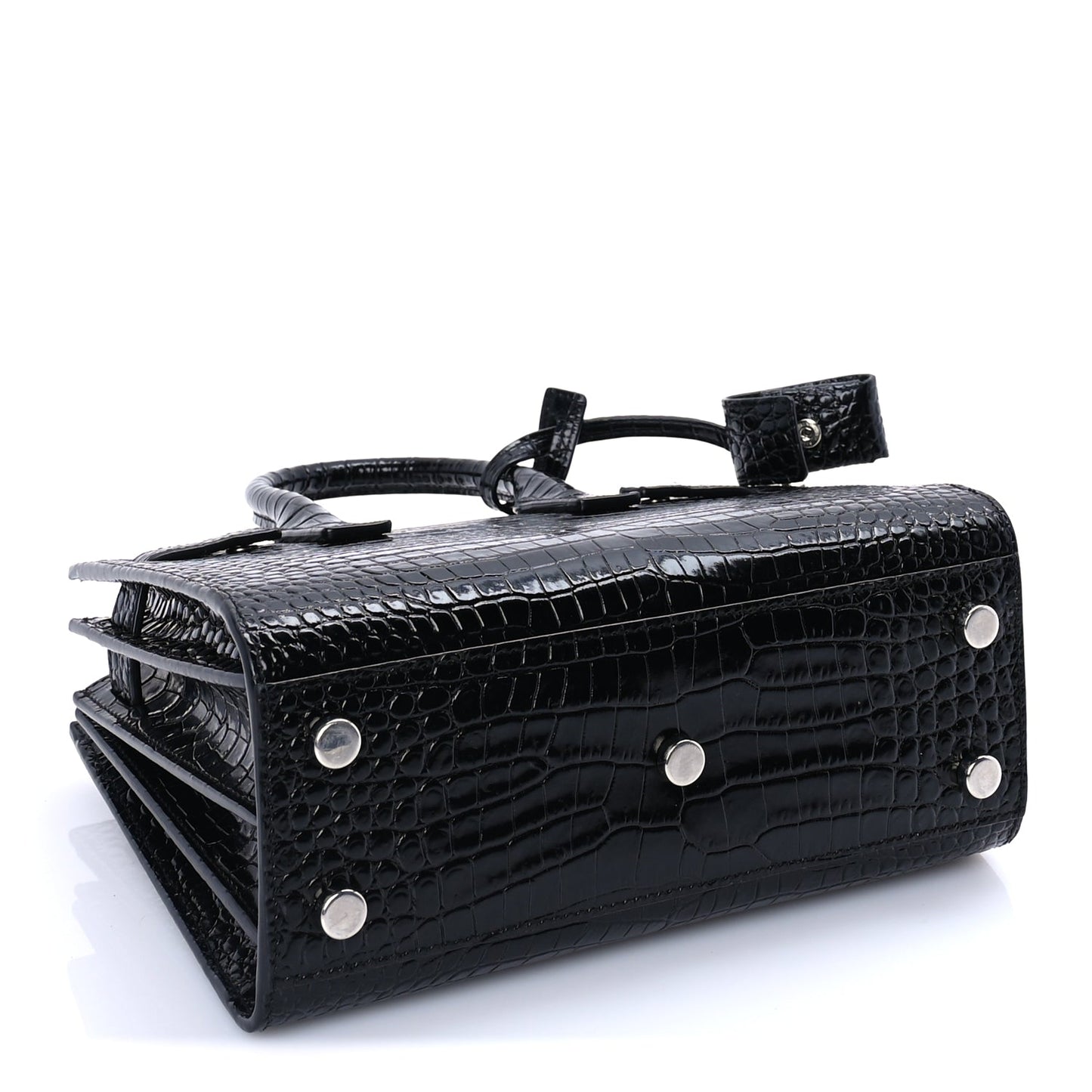 Saint Laurent Calfskin Crocodile Embossed Nano Sac De Jour Black