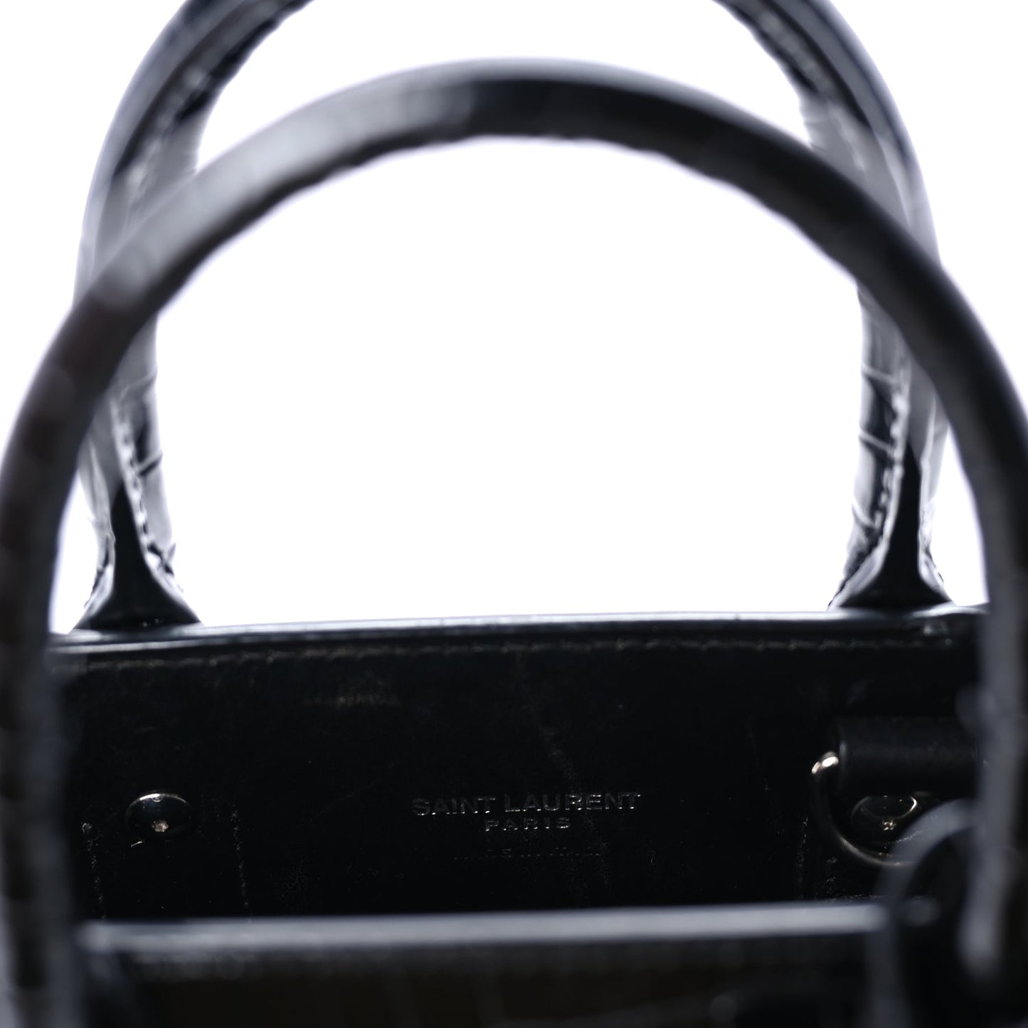 Saint Laurent Calfskin Crocodile Embossed Nano Sac De Jour Black