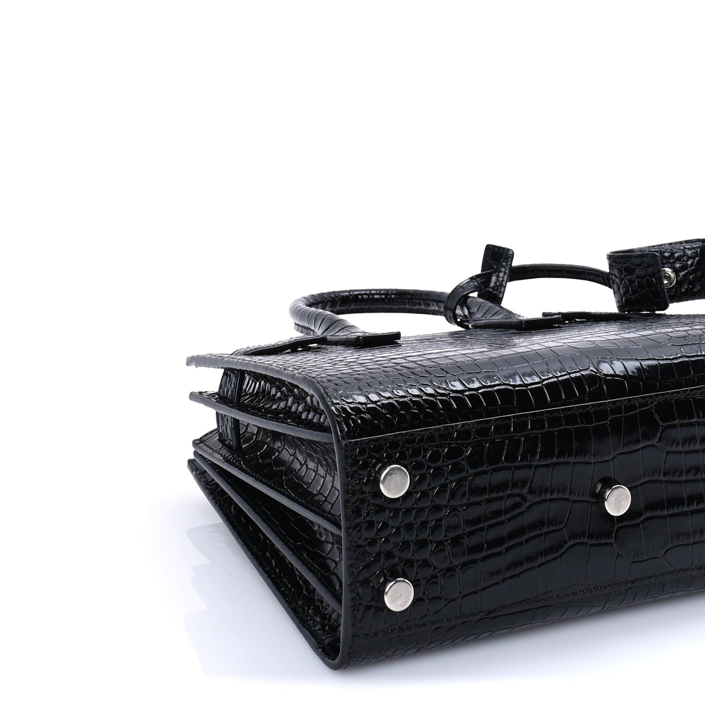 Saint Laurent Calfskin Crocodile Embossed Nano Sac De Jour Black
