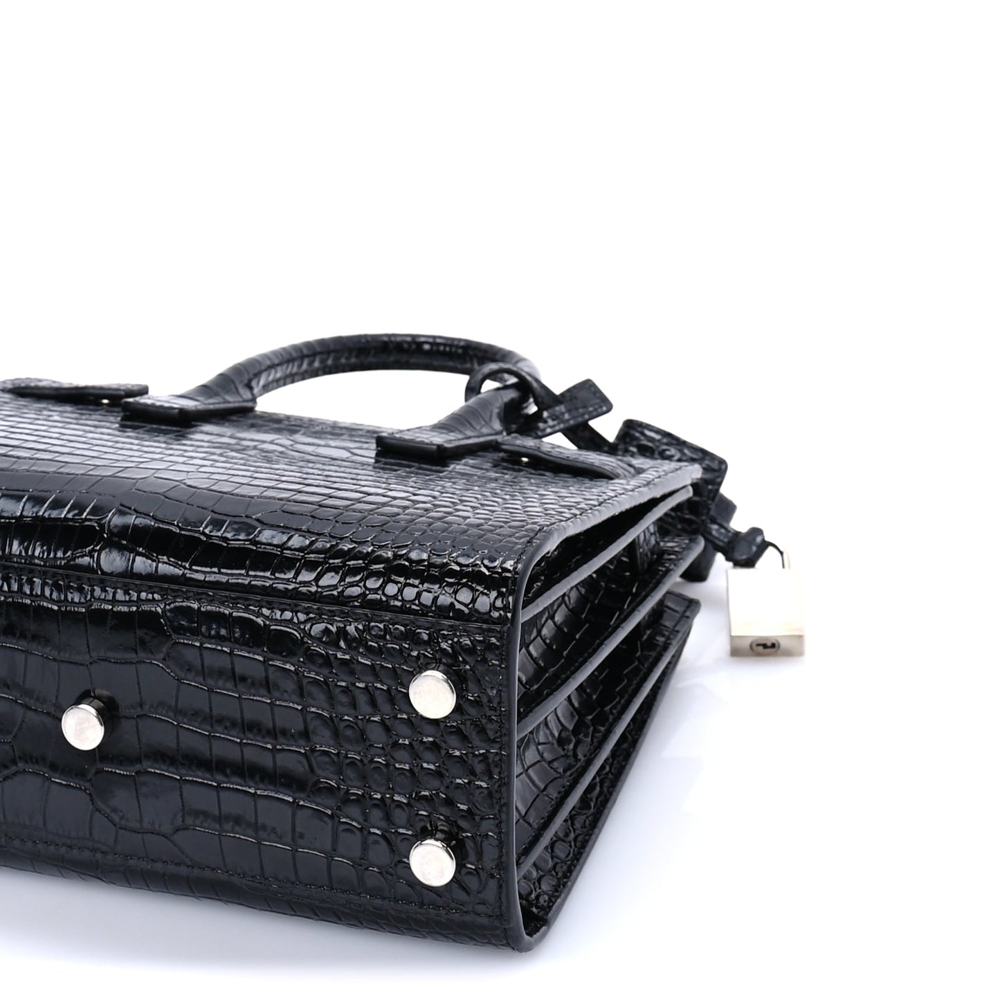 Saint Laurent Calfskin Crocodile Embossed Nano Sac De Jour Black