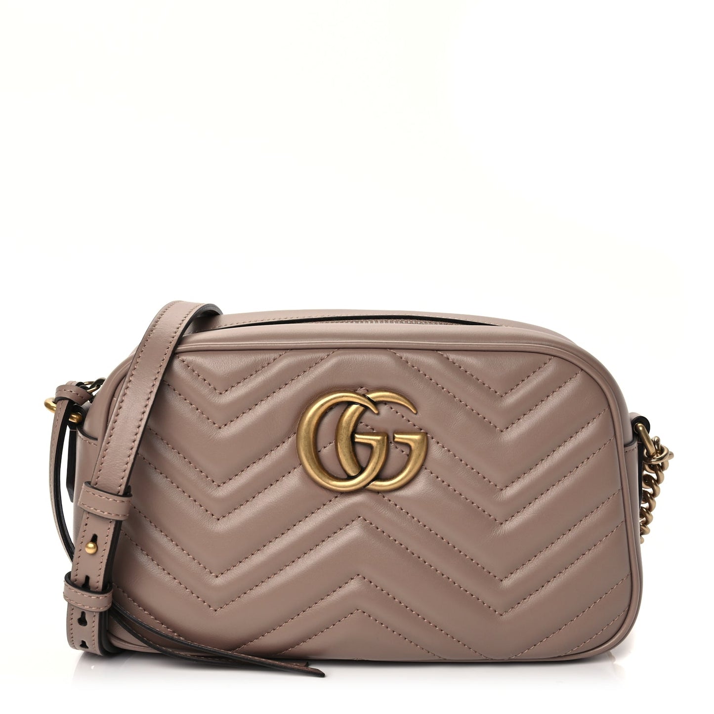 Gucci Calfskin Matelasse Small GG Marmont Chain Shoulder Bag Porcelain Rose