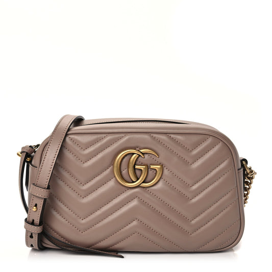 Gucci Calfskin Matelasse Small GG Marmont Chain Shoulder Bag Porcelain Rose
