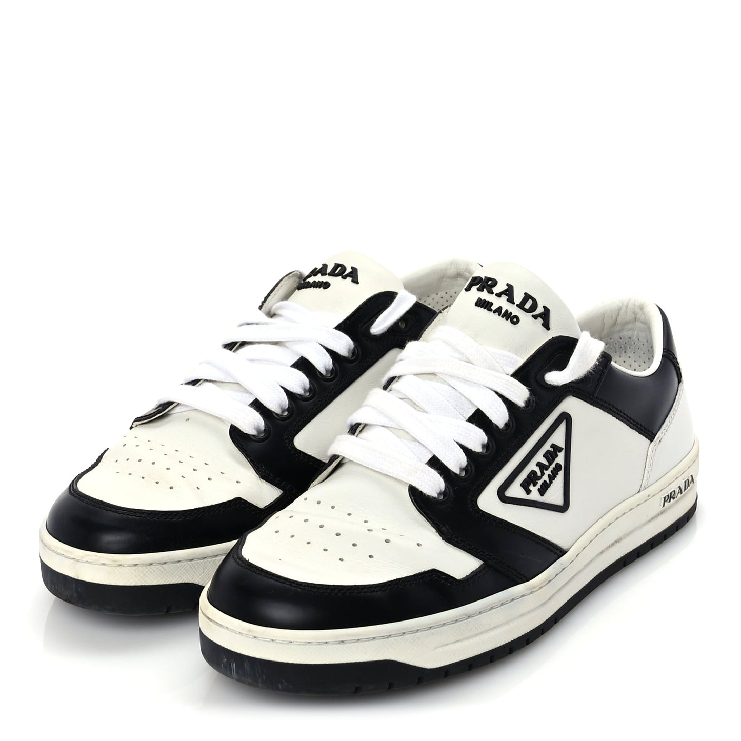 Prada Vitello Sport Spazzolato Rois Triangle Logo Womens Downtown Low Top 30mm Sneakers 38 White Black