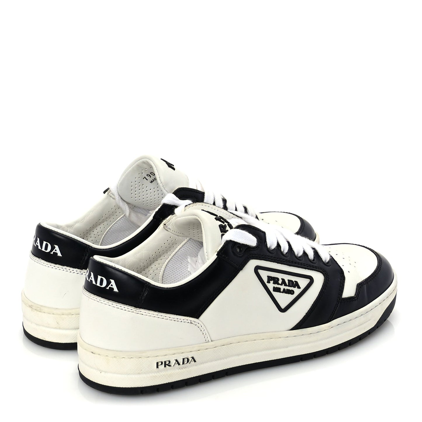 Prada Vitello Sport Spazzolato Rois Triangle Logo Womens Downtown Low Top 30mm Sneakers 38 White Black