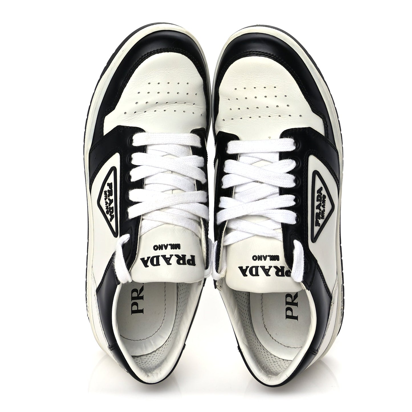 Prada Vitello Sport Spazzolato Rois Triangle Logo Womens Downtown Low Top 30mm Sneakers 38 White Black