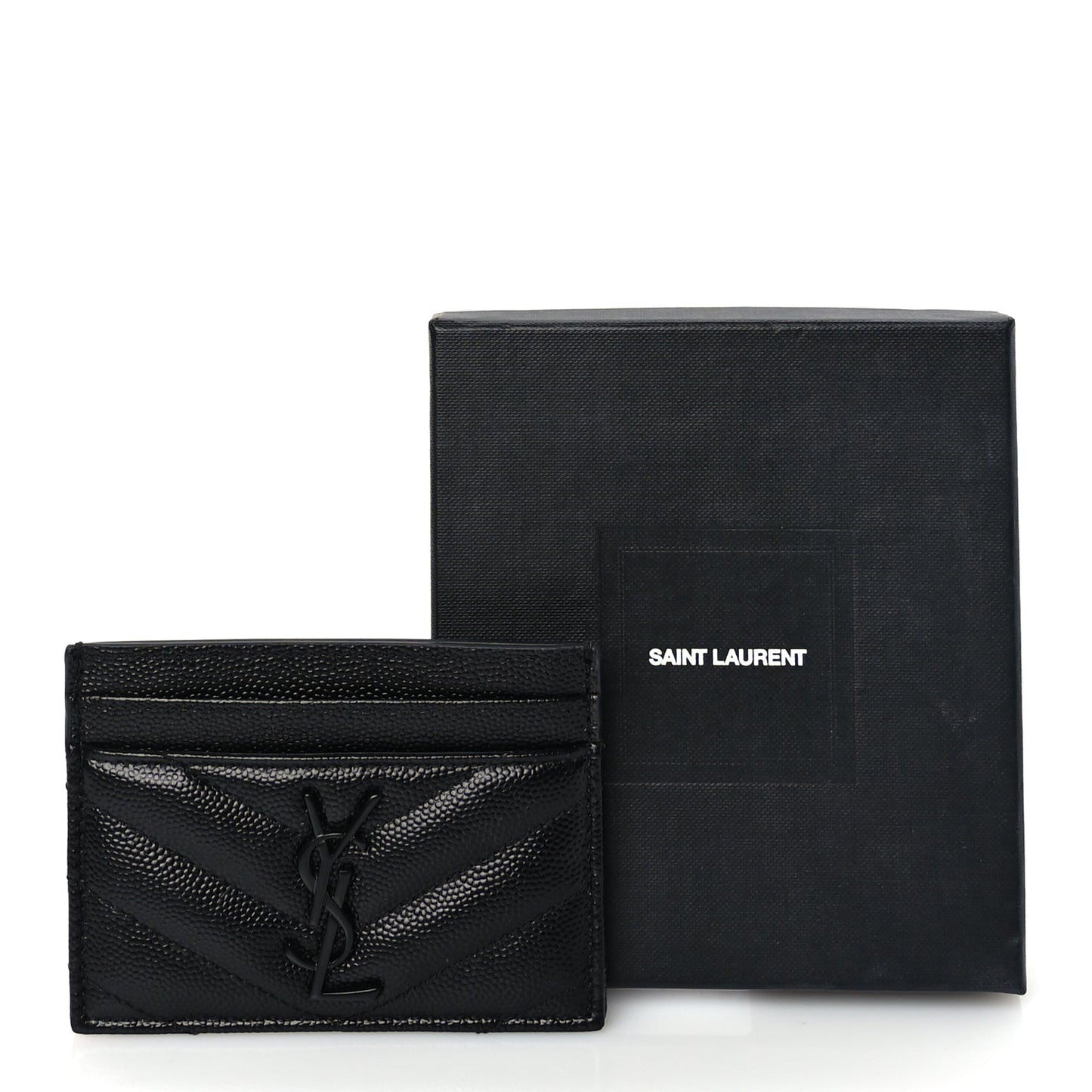 Saint Laurent Grain De Poudre Matelasse Chevron Monochrome Monogram Credit Card Case Black