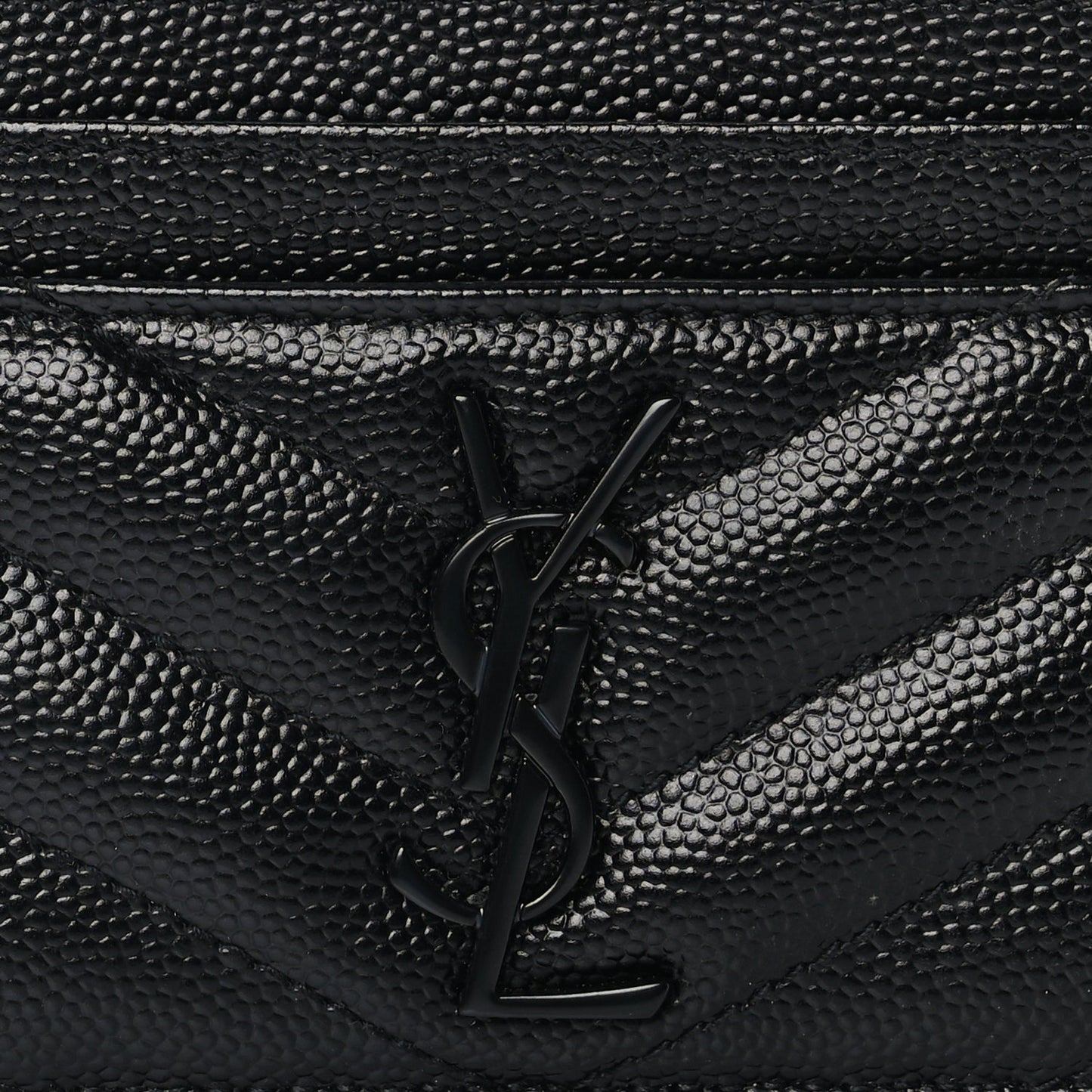 Saint Laurent Grain De Poudre Matelasse Chevron Monochrome Monogram Credit Card Case Black