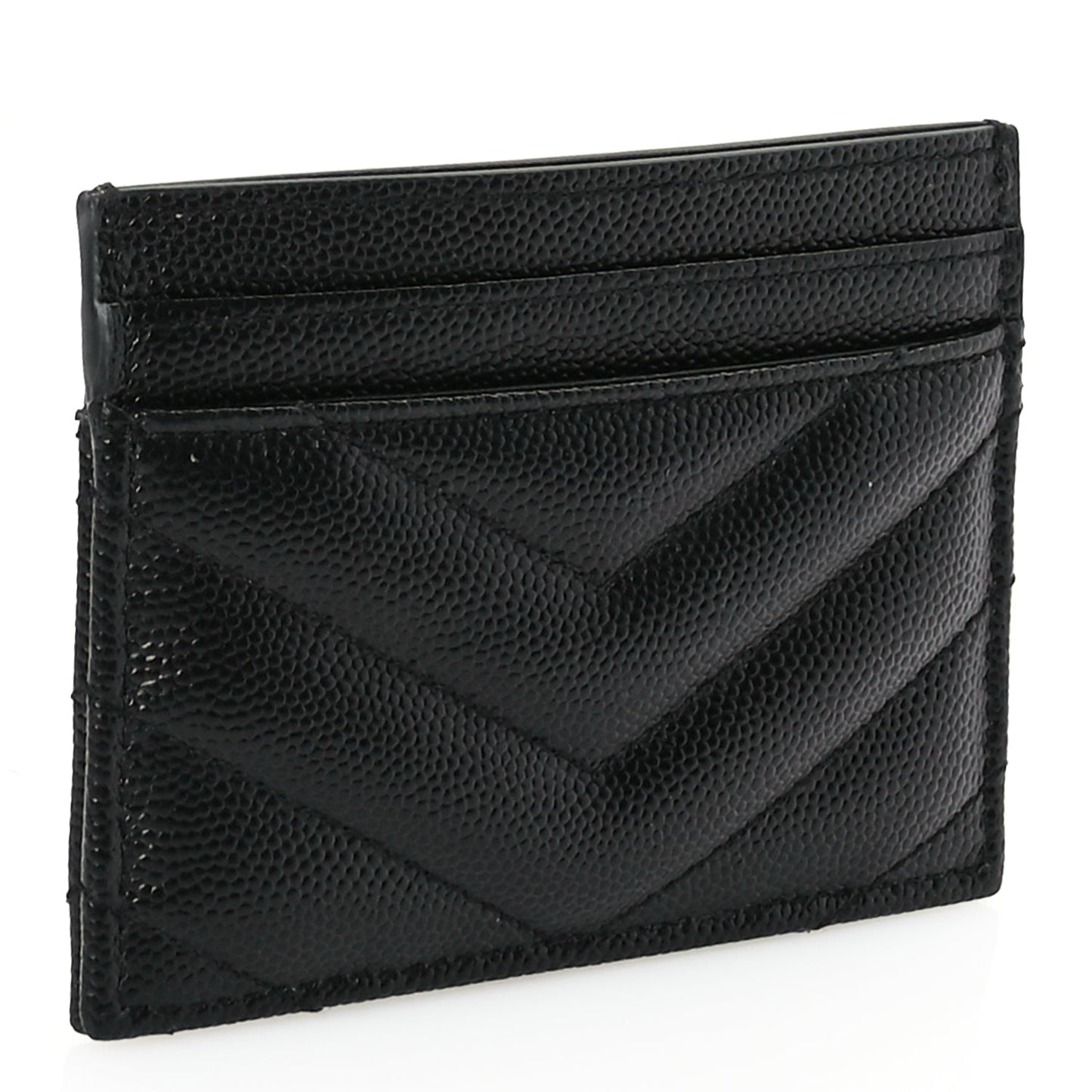 Saint Laurent Grain De Poudre Matelasse Chevron Monochrome Monogram Credit Card Case Black