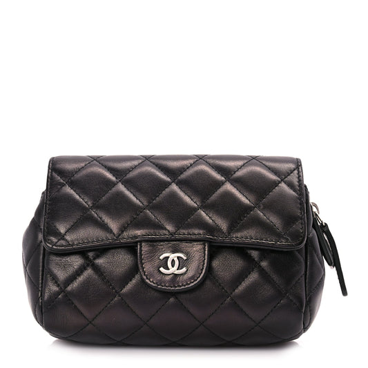 Chanel Lambskin Quilted Flap Cosmetic Case Black
