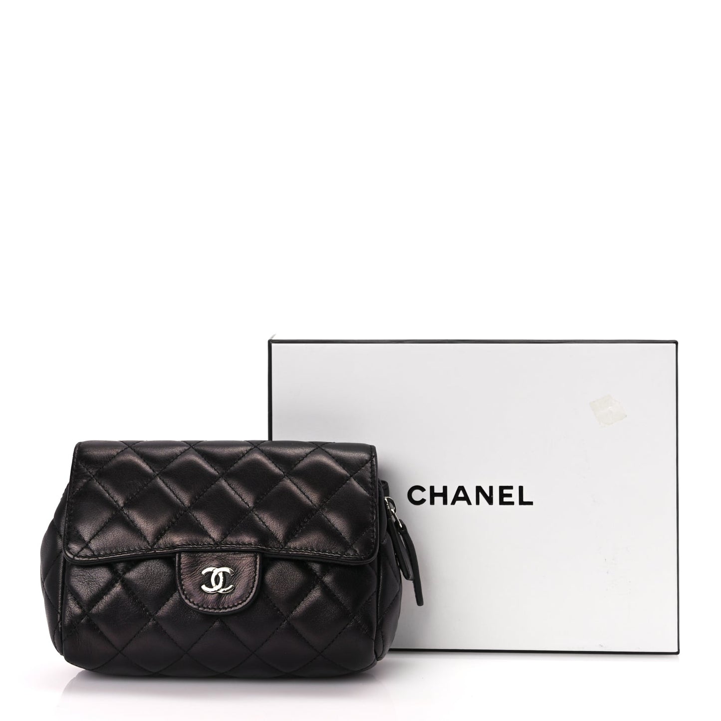 Chanel Lambskin Quilted Flap Cosmetic Case Black