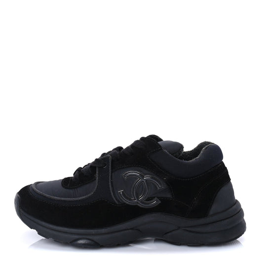 Chanel Fabric Calfskin Suede CC Sneakers 38 Black
