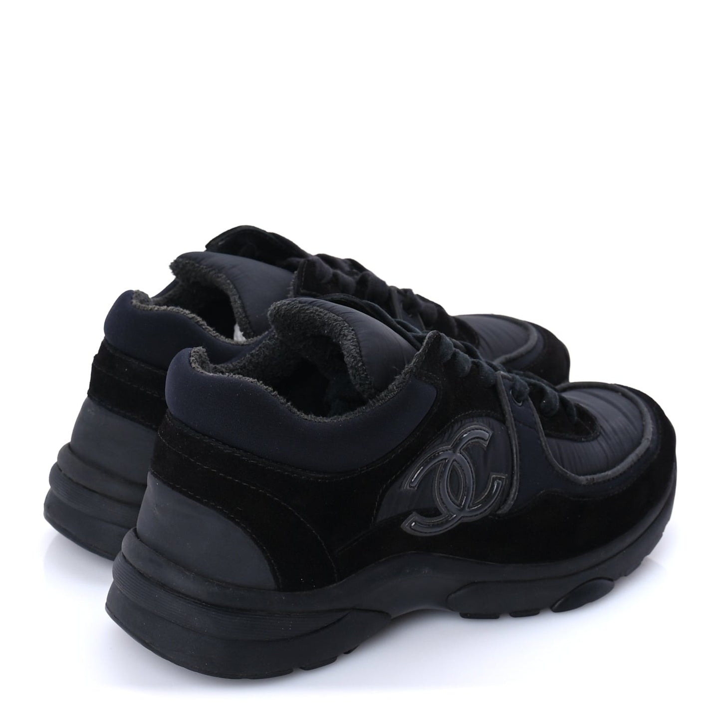 Chanel Fabric Calfskin Suede CC Sneakers 38 Black