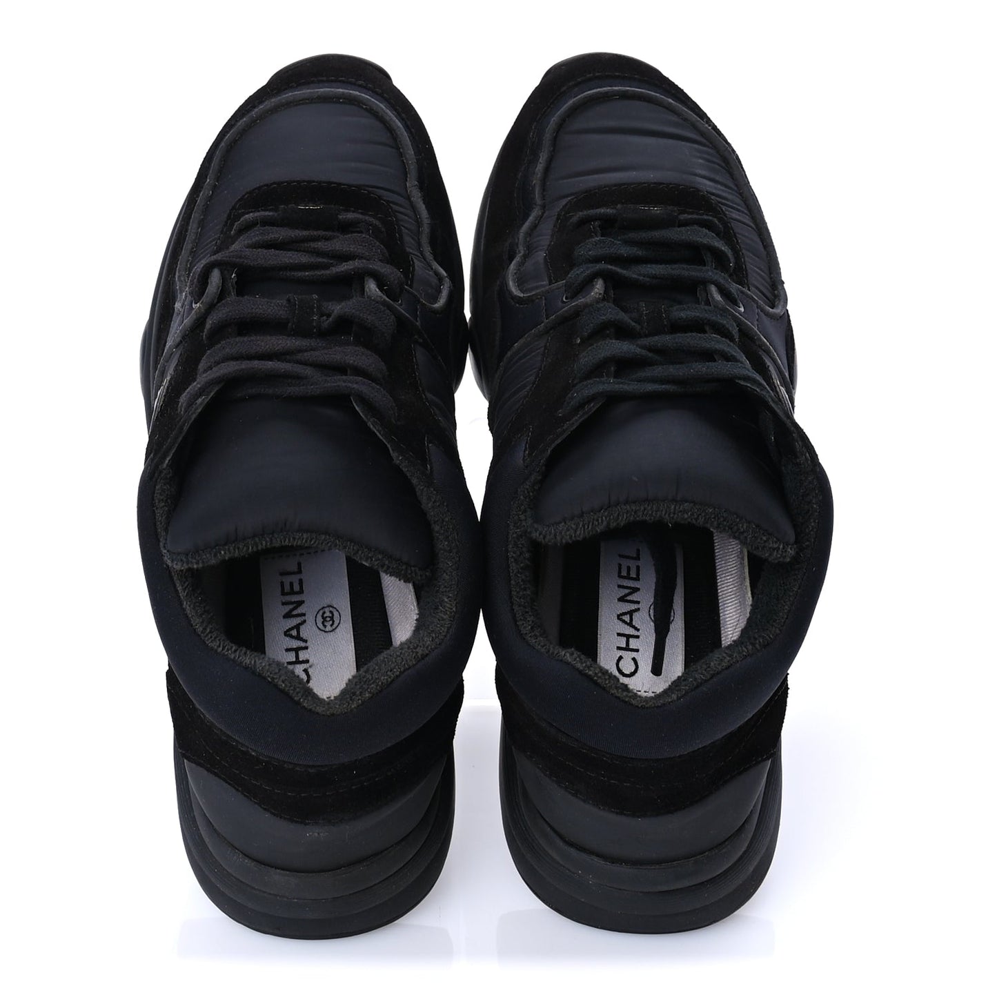 Chanel Fabric Calfskin Suede CC Sneakers 38 Black