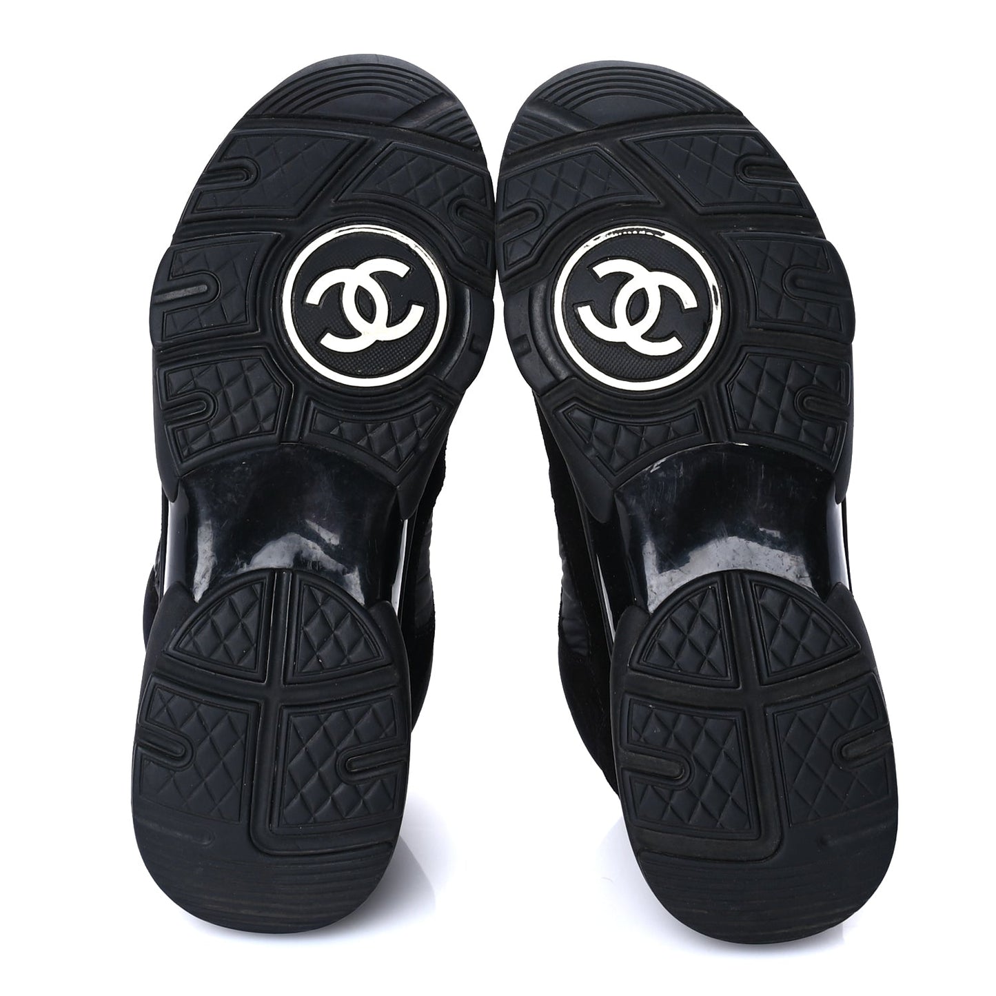 Chanel Fabric Calfskin Suede CC Sneakers 38 Black
