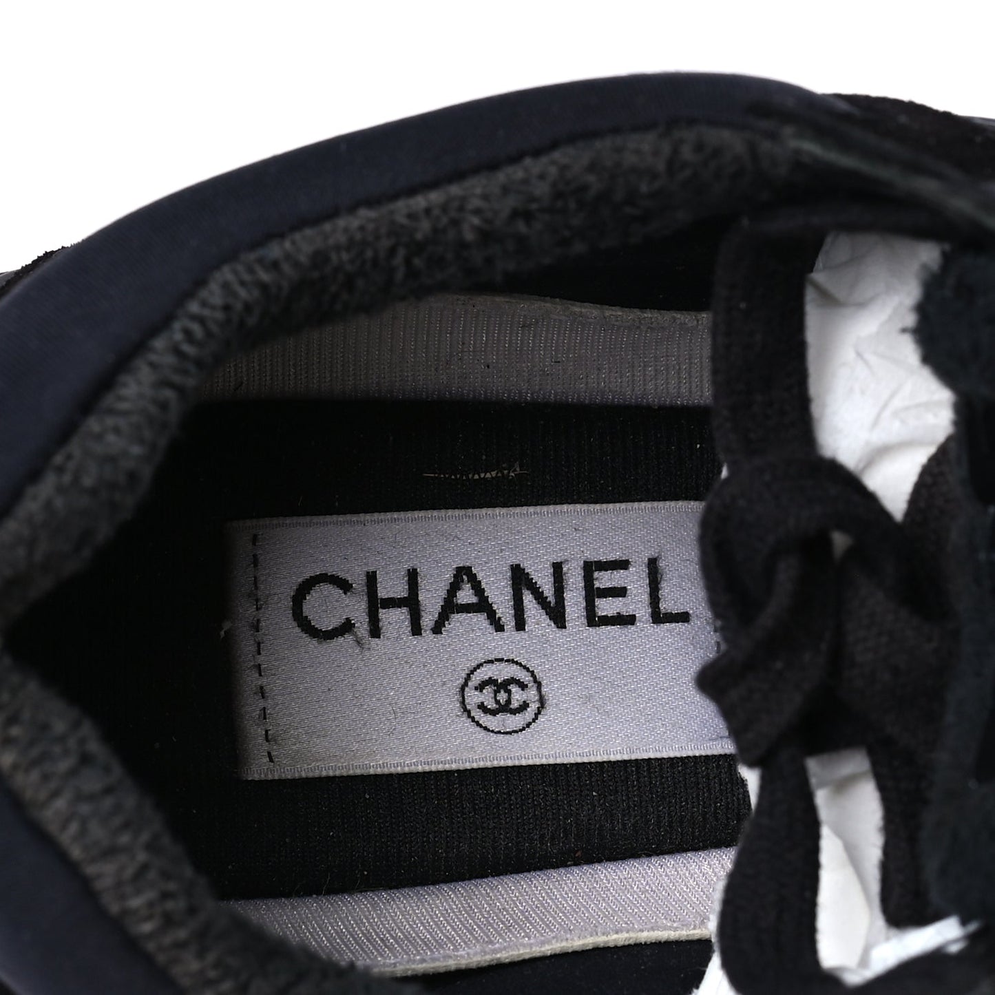Chanel Fabric Calfskin Suede CC Sneakers 38 Black