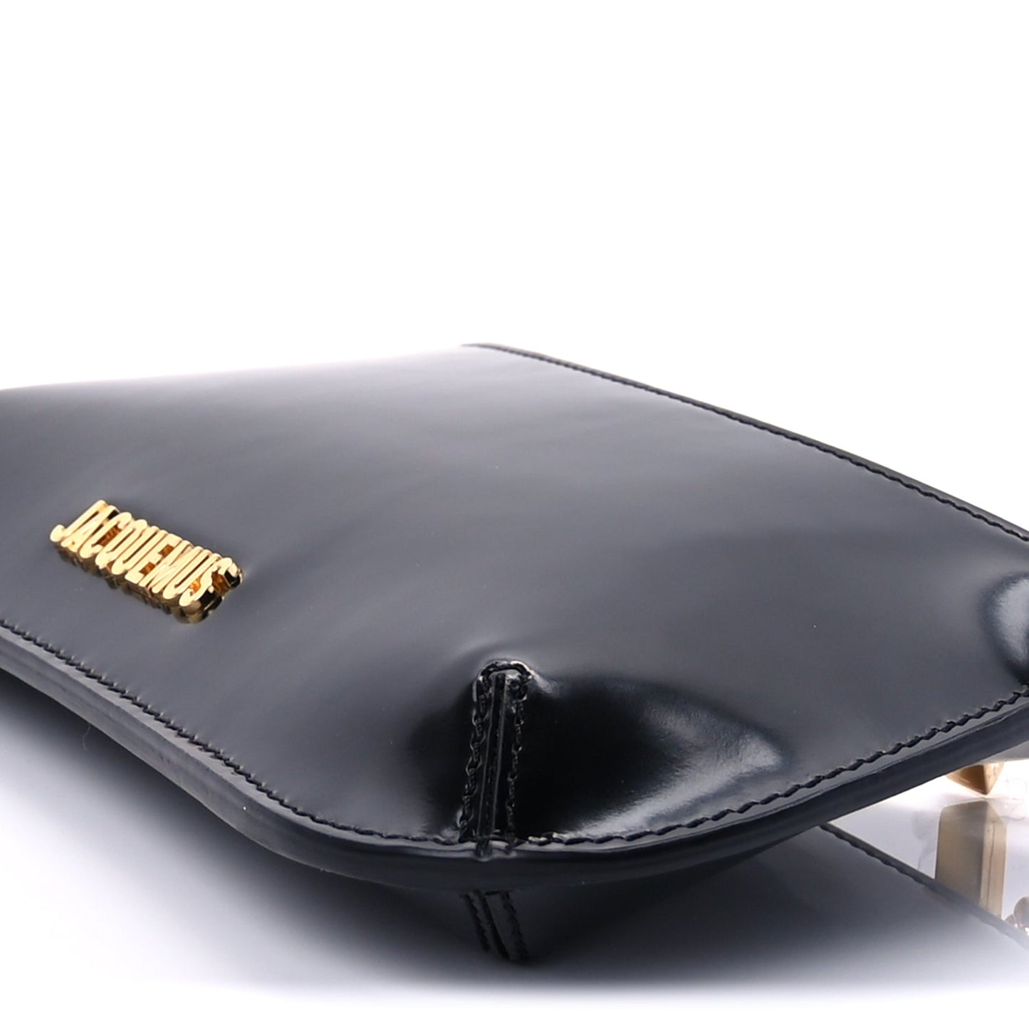 Jacquemus Glazed Calfskin The Small Bisou Chaine Shoulder Bag Black