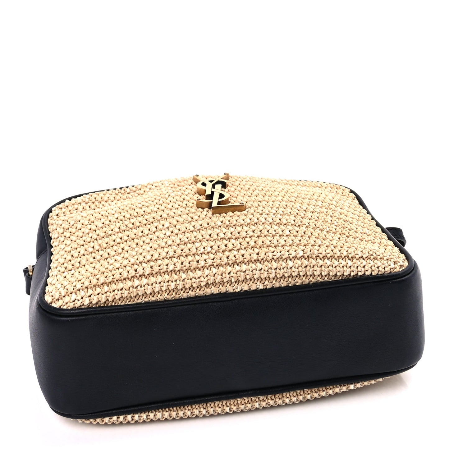 Saint Laurent Raffia Canvas Monogram Lou Camera Bag Beige Black