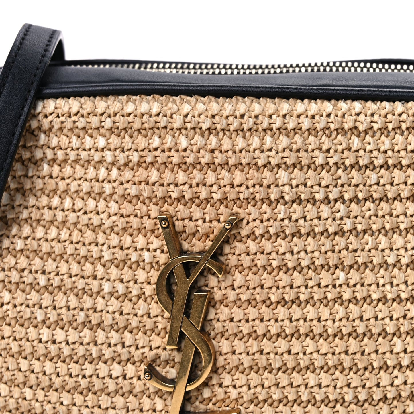 Saint Laurent Raffia Canvas Monogram Lou Camera Bag Beige Black