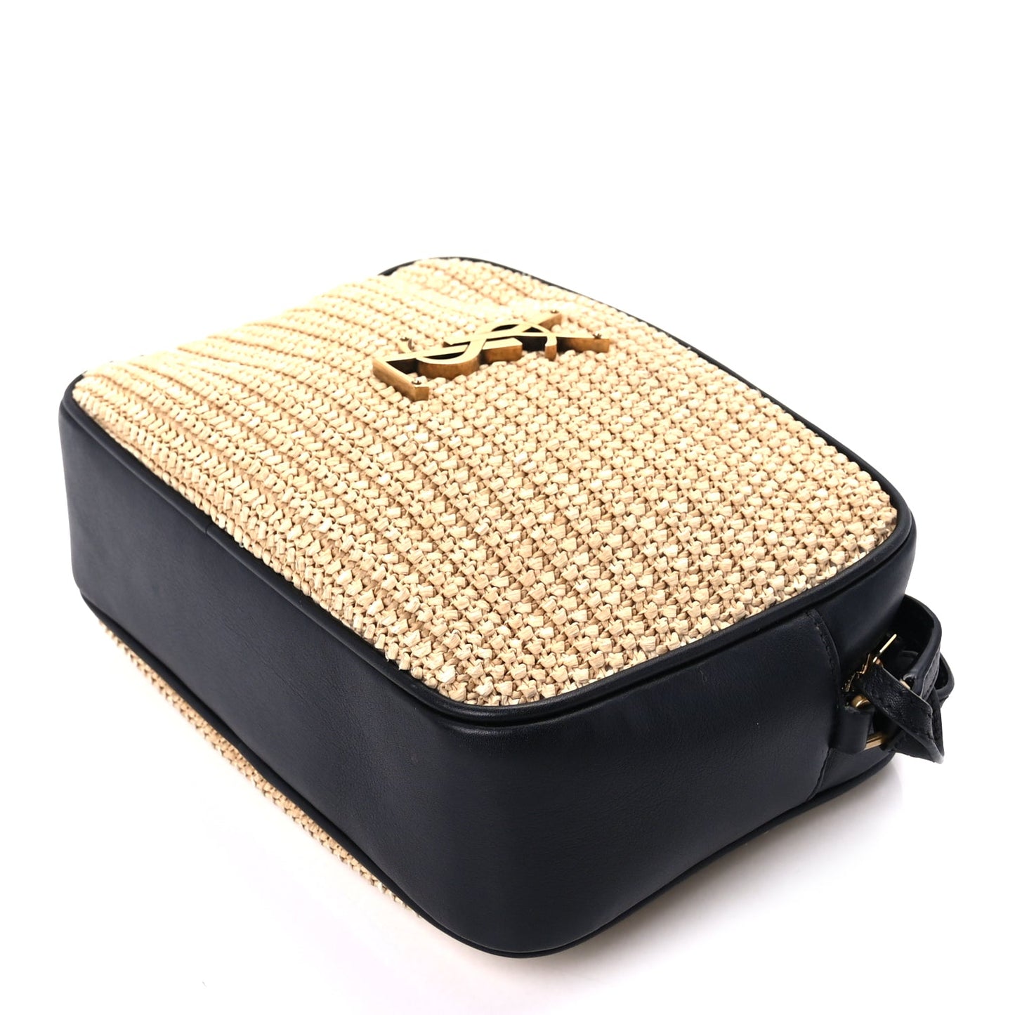 Saint Laurent Raffia Canvas Monogram Lou Camera Bag Beige Black