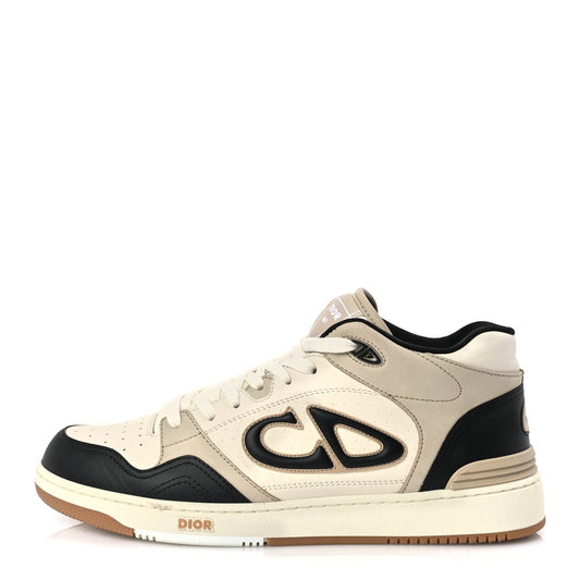 Christian Dior Smooth Calfskin Mens B57 Dribble Mid Top Sneaker 43 Beige Black